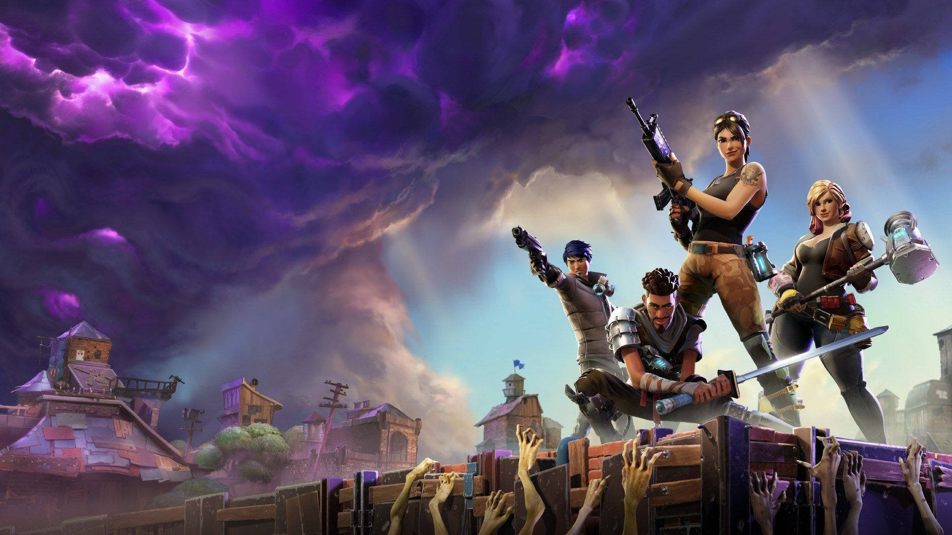1080 Fortnite 角色 殭屍 紫色雲朵 壁紙