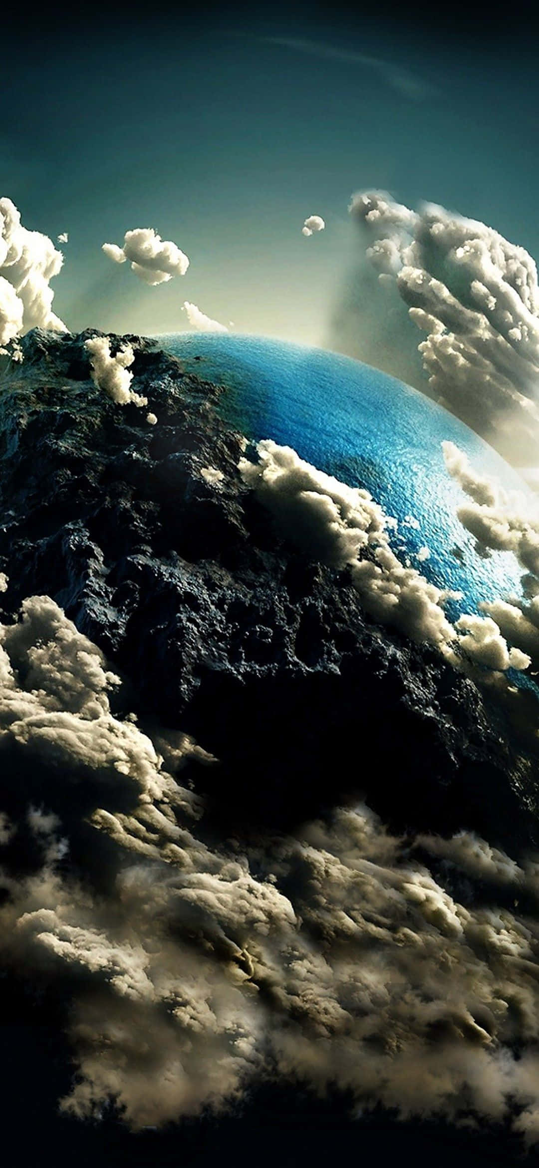 1080x2340 4K 雲霧中的地球數位藝術 壁紙