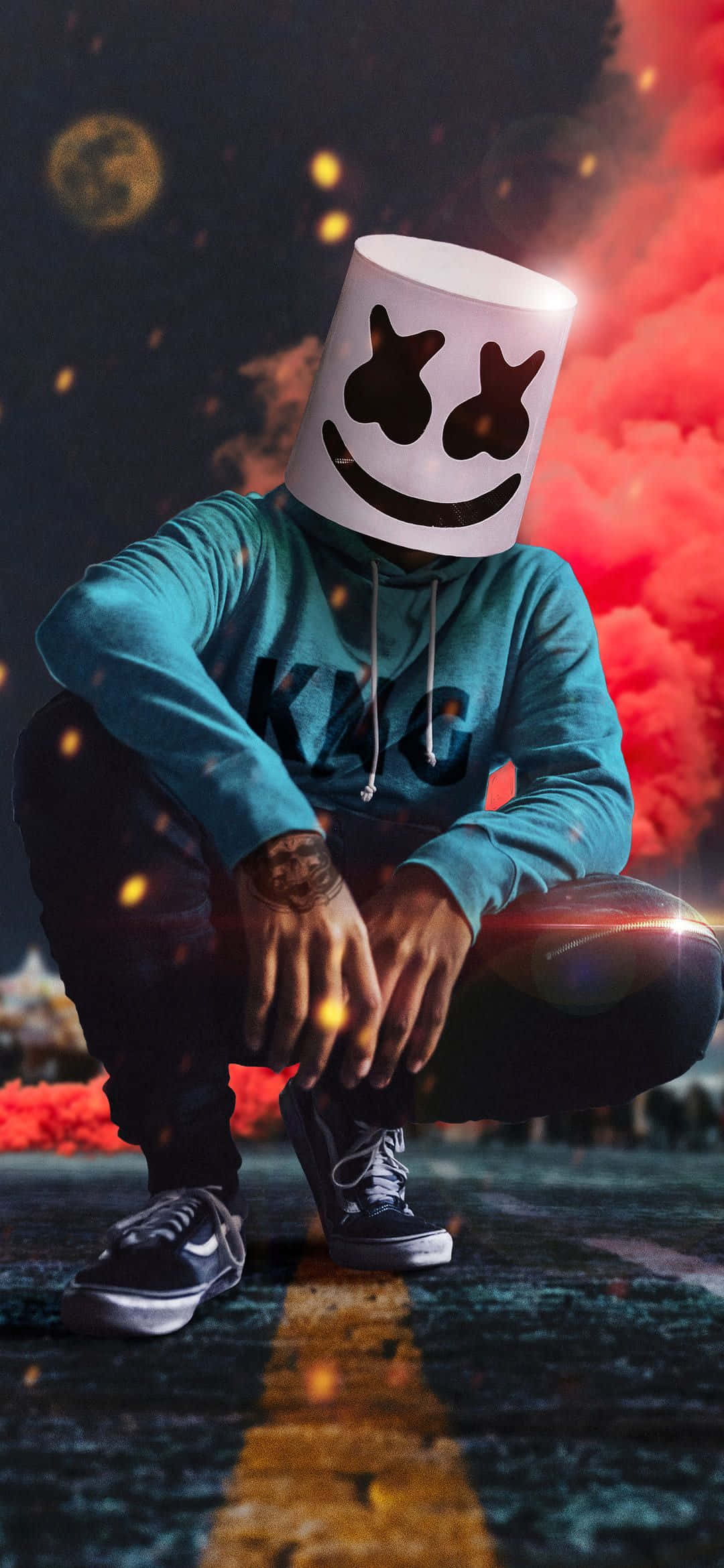 1080x2340 4K Marshmello 彩色烟雾 壁紙