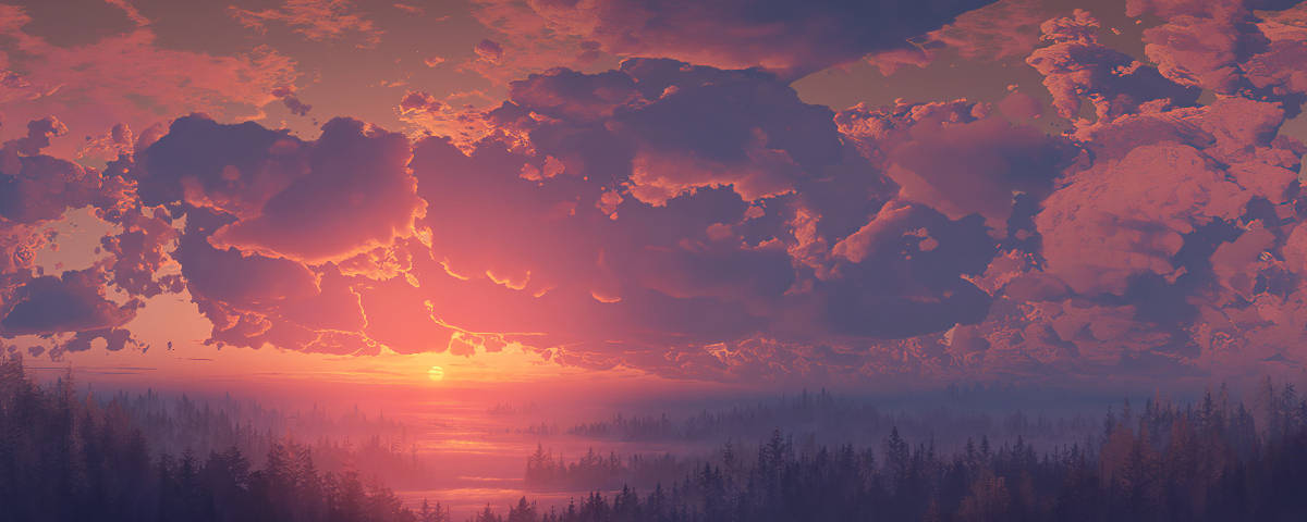 1200x480 粉色雲霞夕陽天空 壁紙