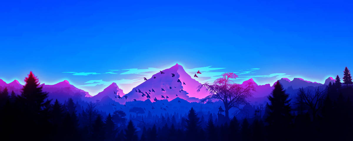 1200x480 霓虹紫山脈 壁紙