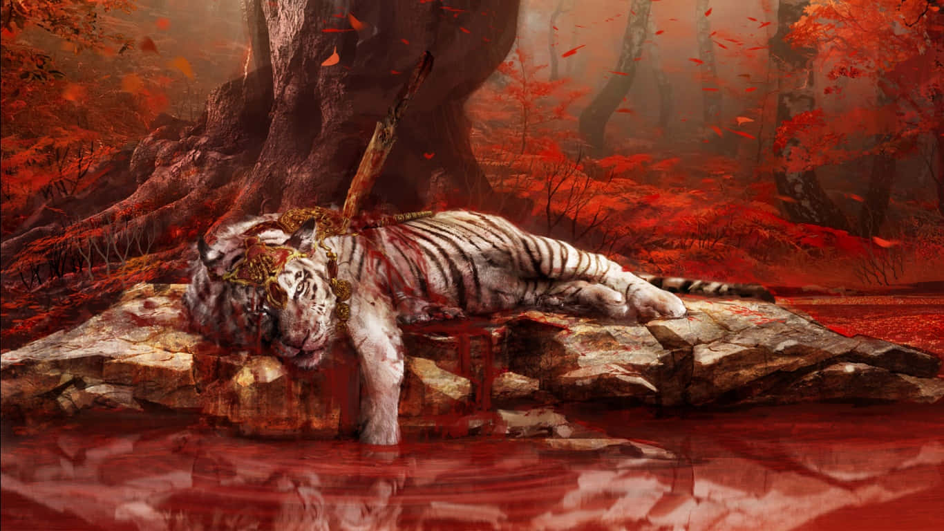 1366x768 遠哭4 血腥垂死老虎背景 壁紙