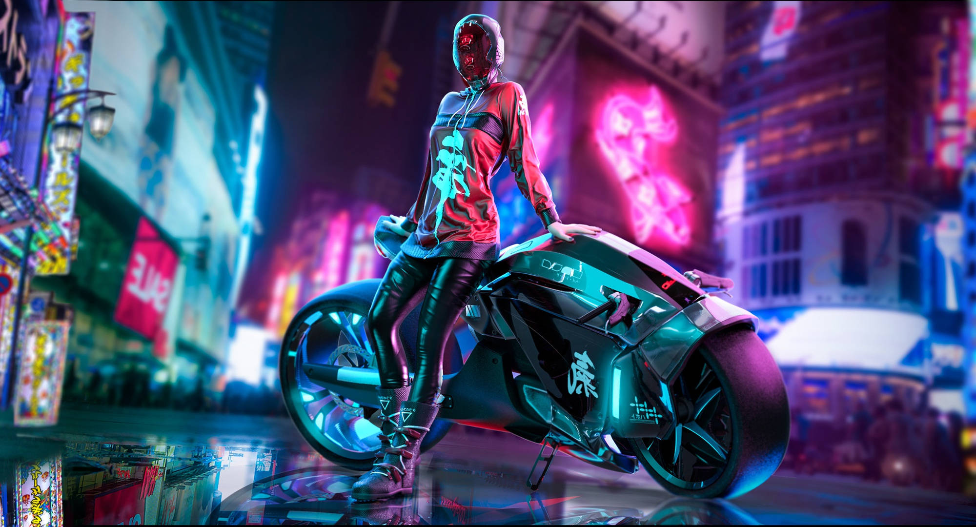 1920 X 1080 遊戲電馭叛客女人與摩托車 壁紙