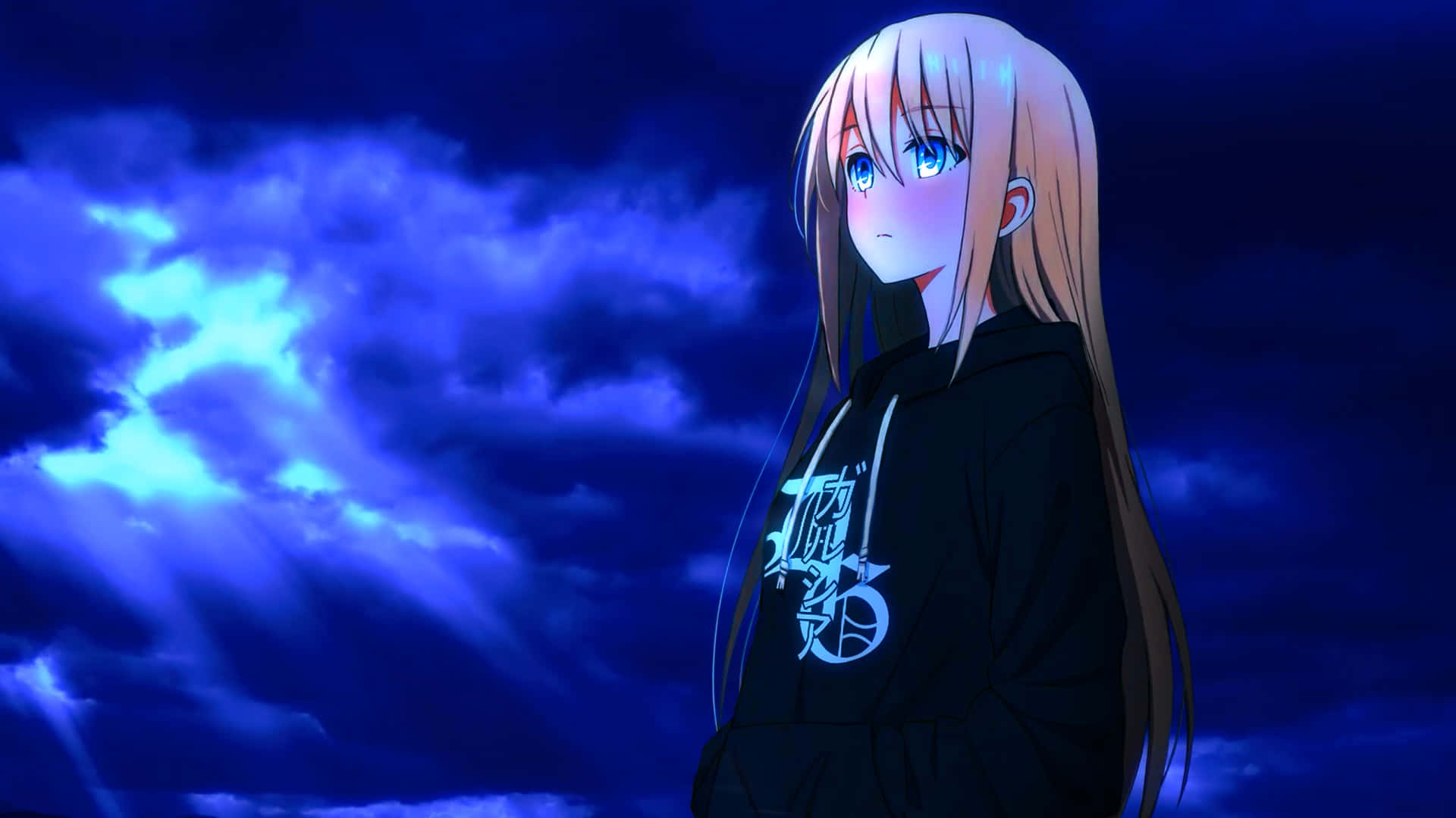 1920x1080 动漫女孩 深蓝 壁紙