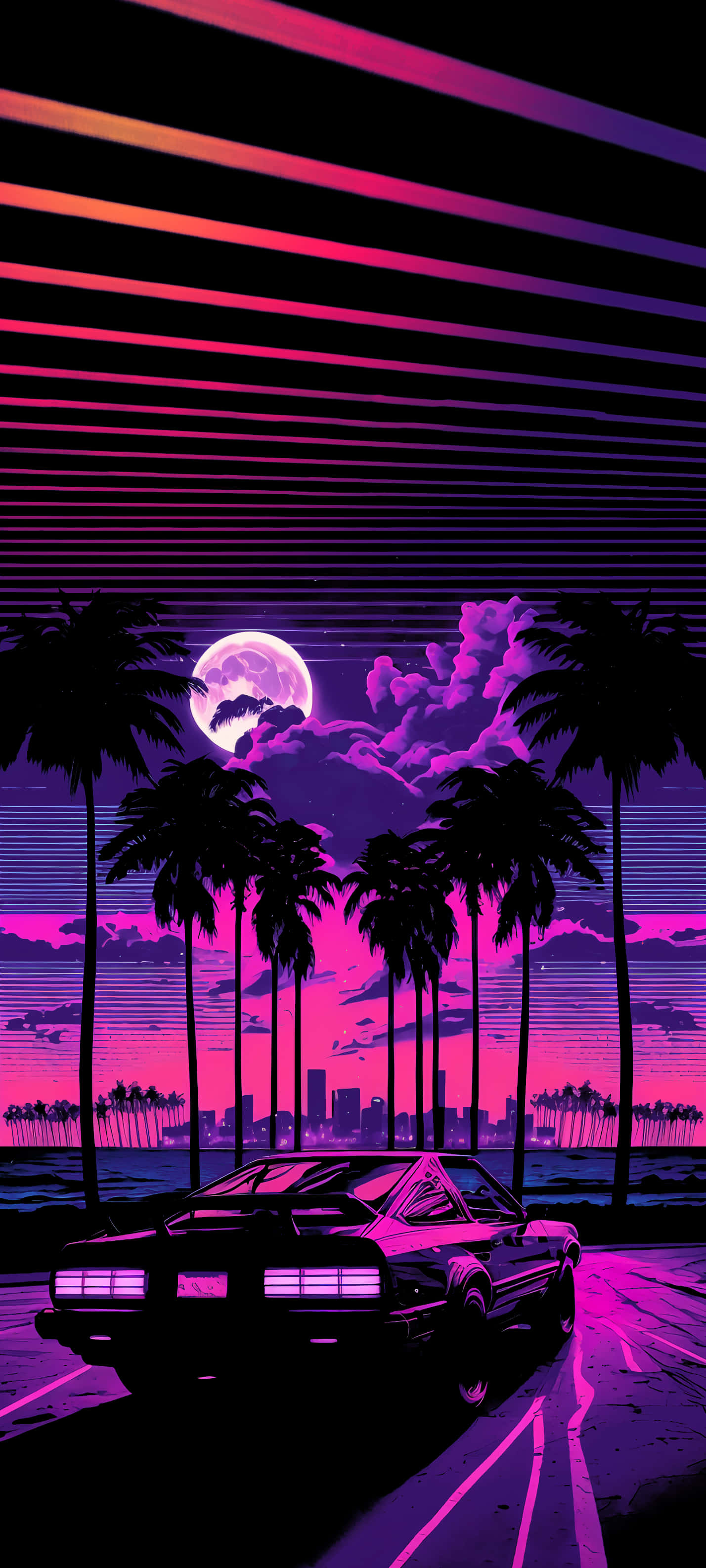 1980年代夕陽下的城市景觀 壁紙