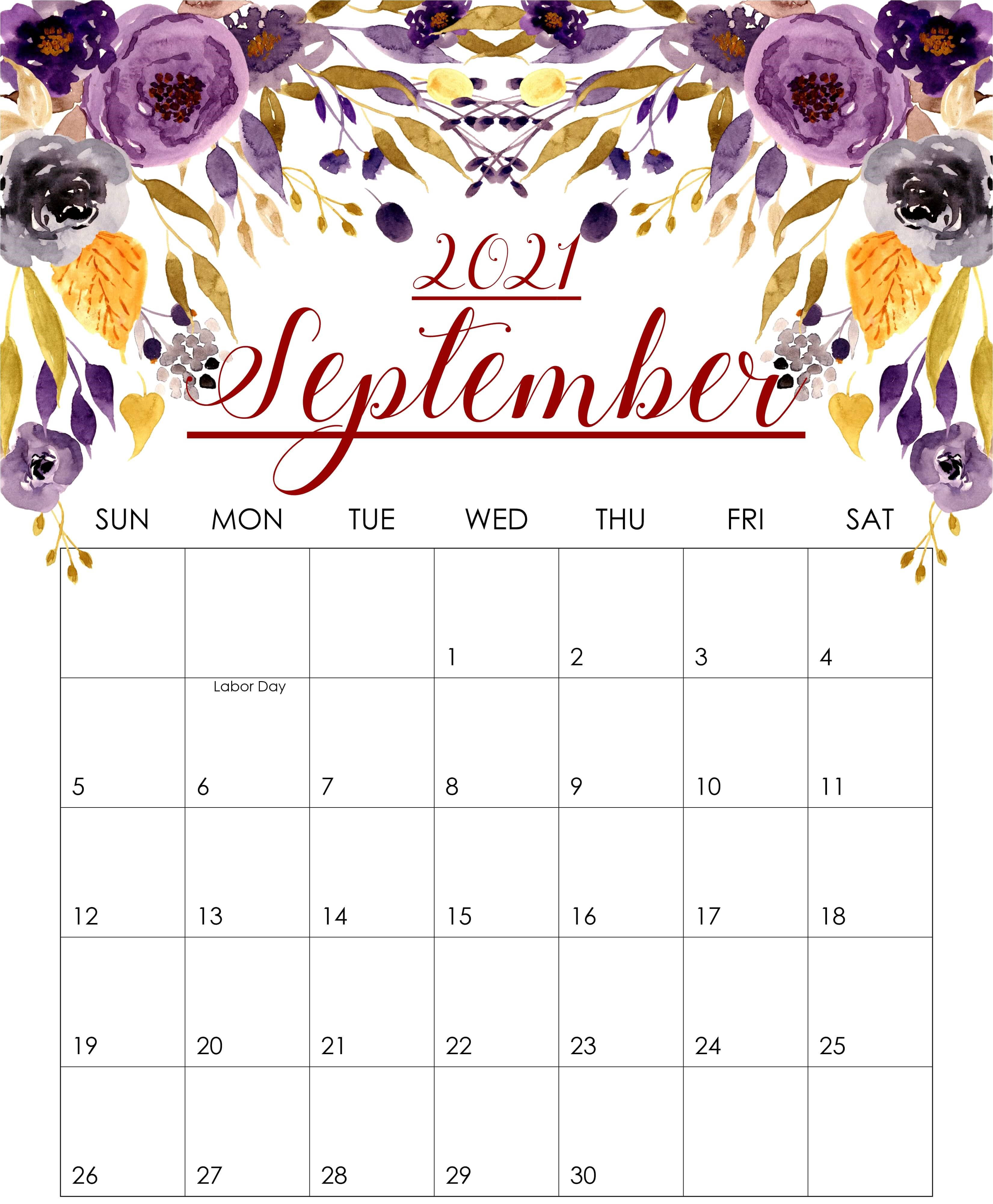 2021年9月紫色花朵月曆 壁紙