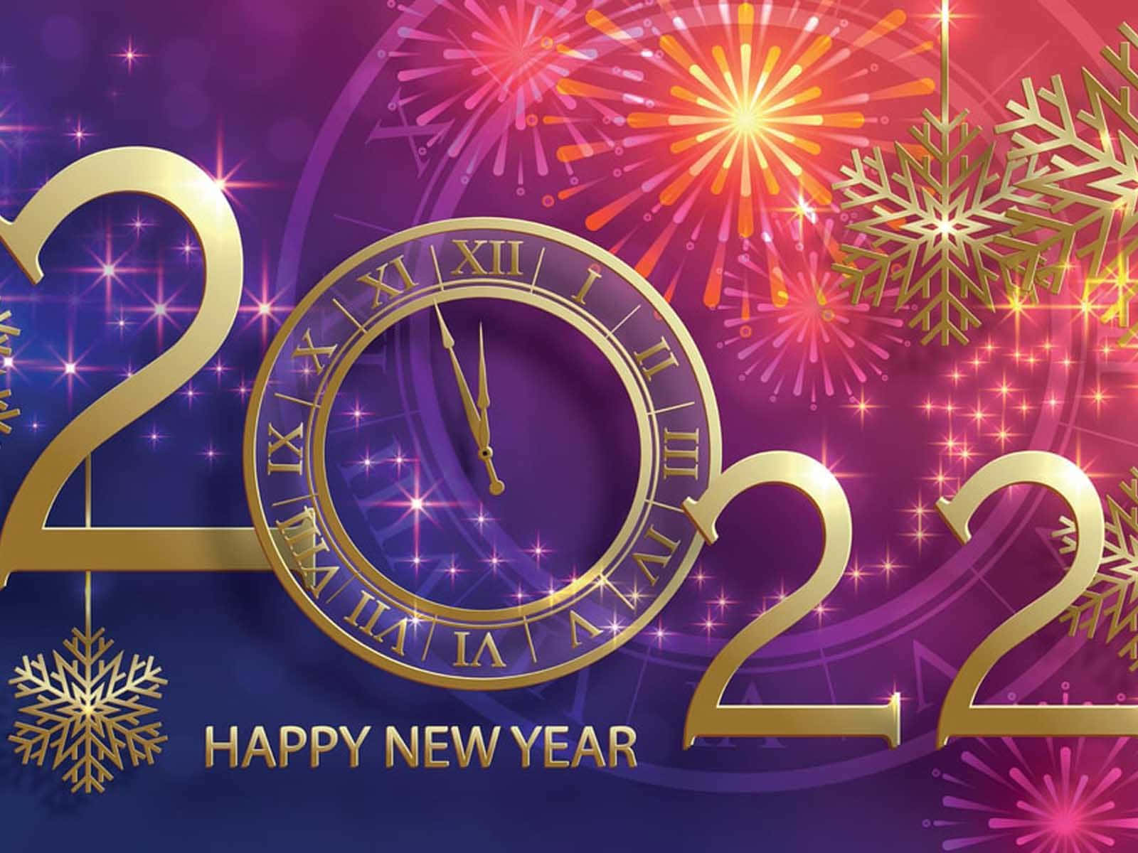 金色時鐘2022新年背景 壁紙