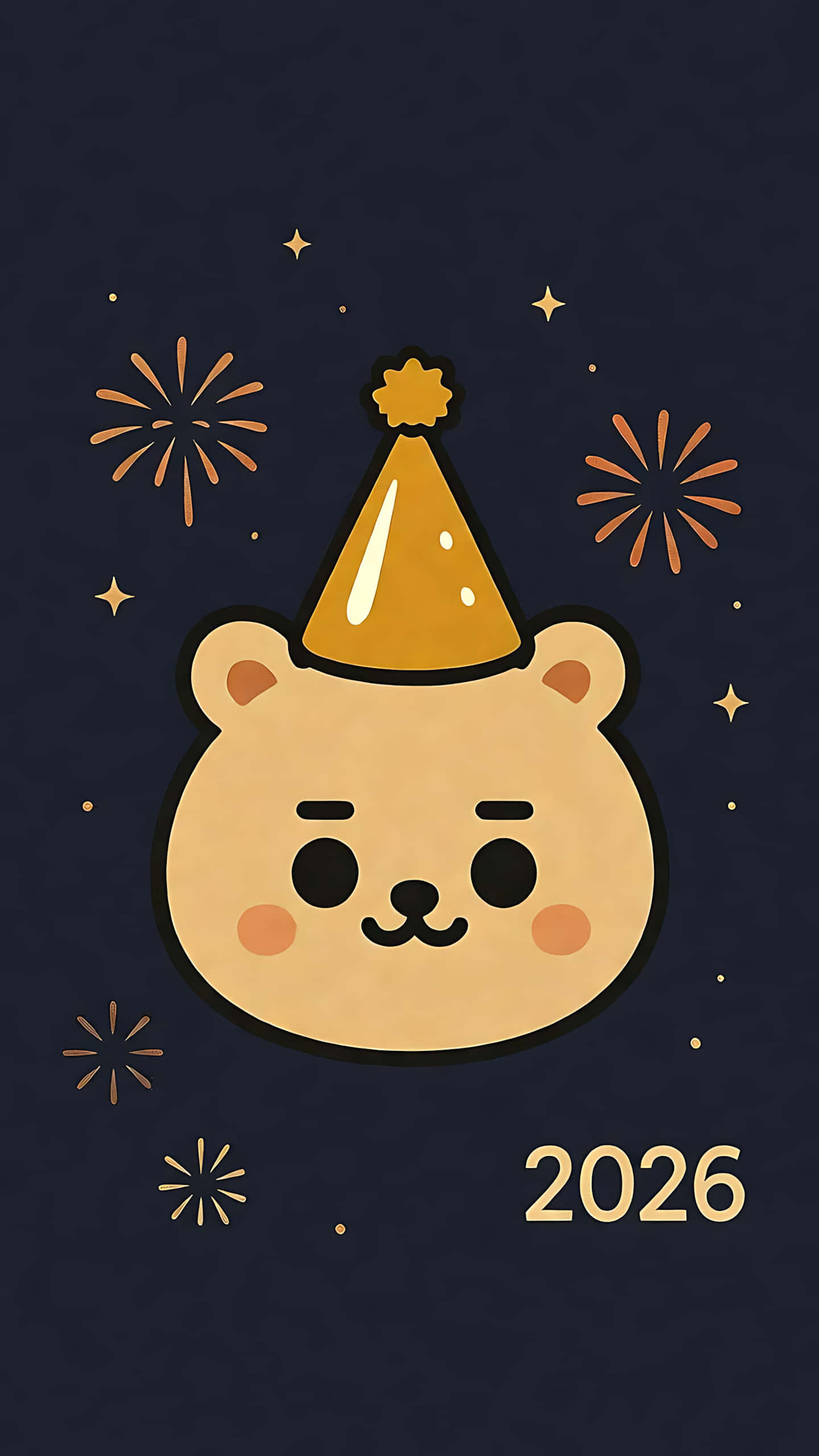 可愛小熊戴派對帽慶祝2026新年 壁紙