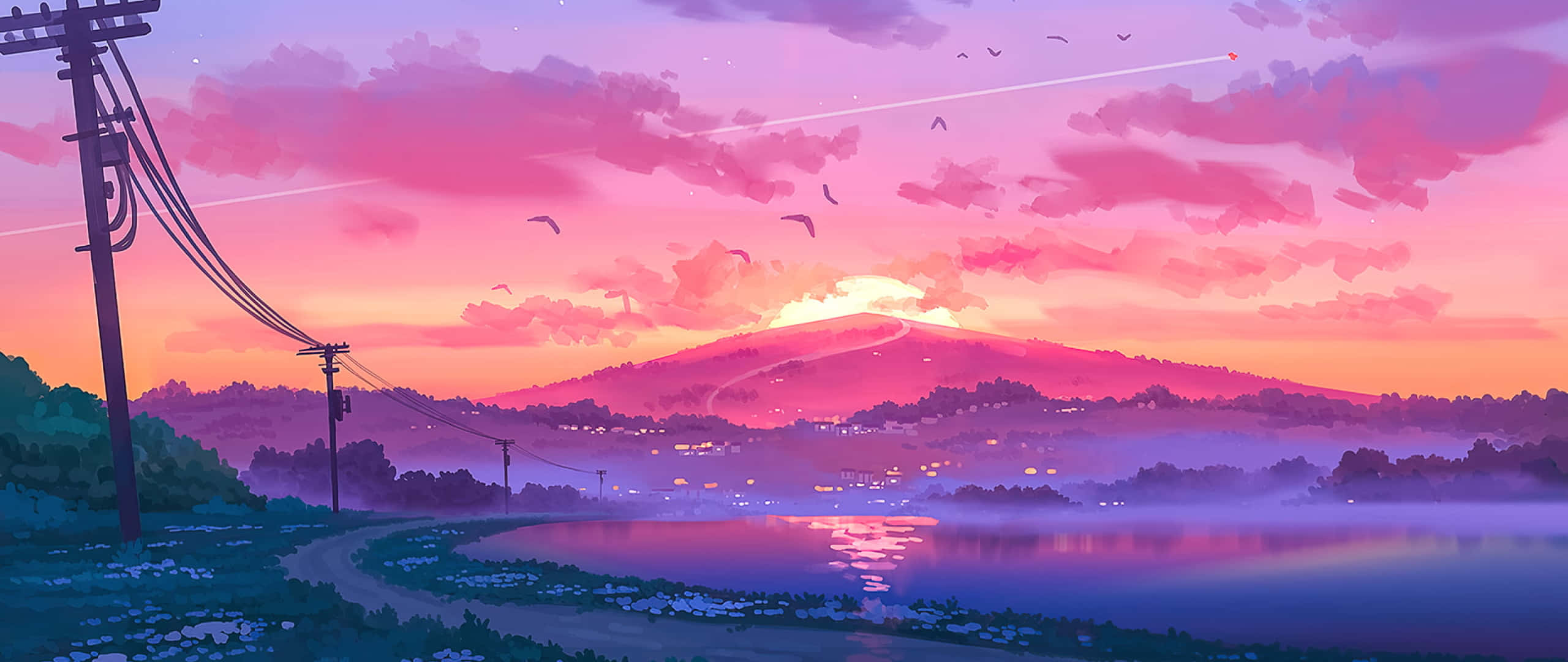 動漫夕陽美學藝術 2560x1080 壁紙