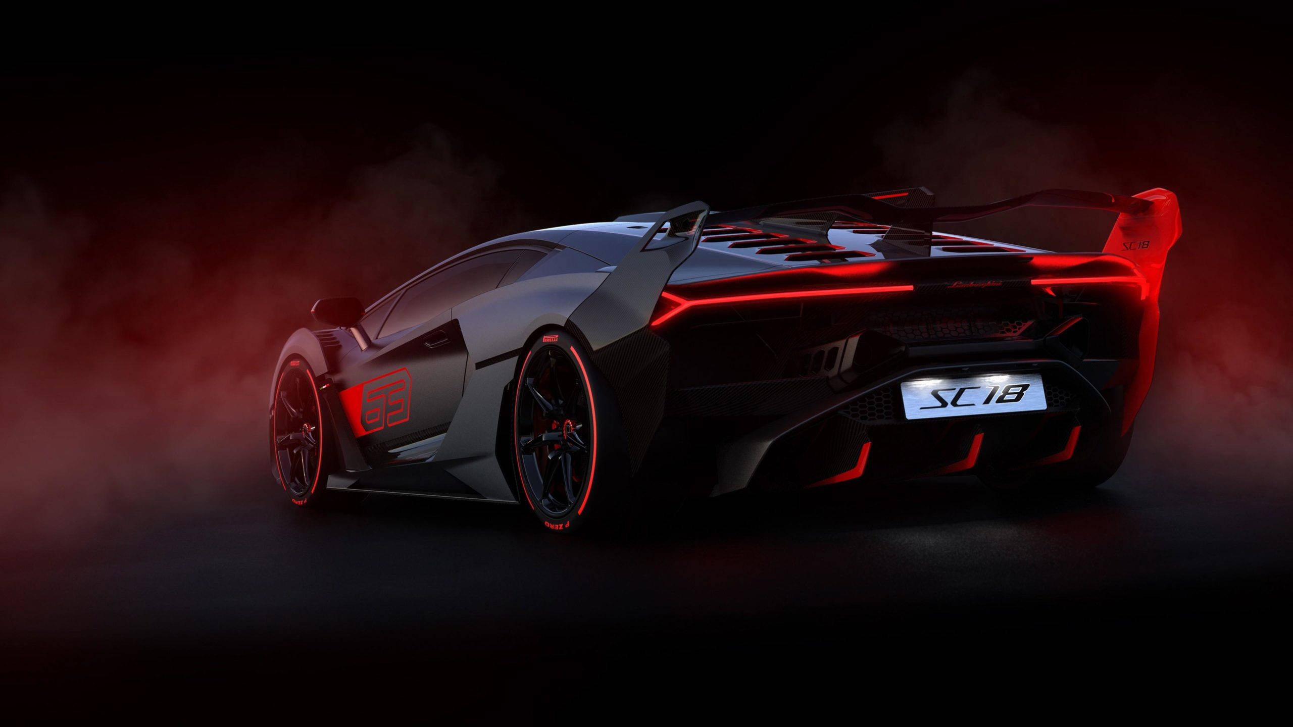 2560x1440 紅黑藍寶堅尼Aventador跑車桌布 壁紙