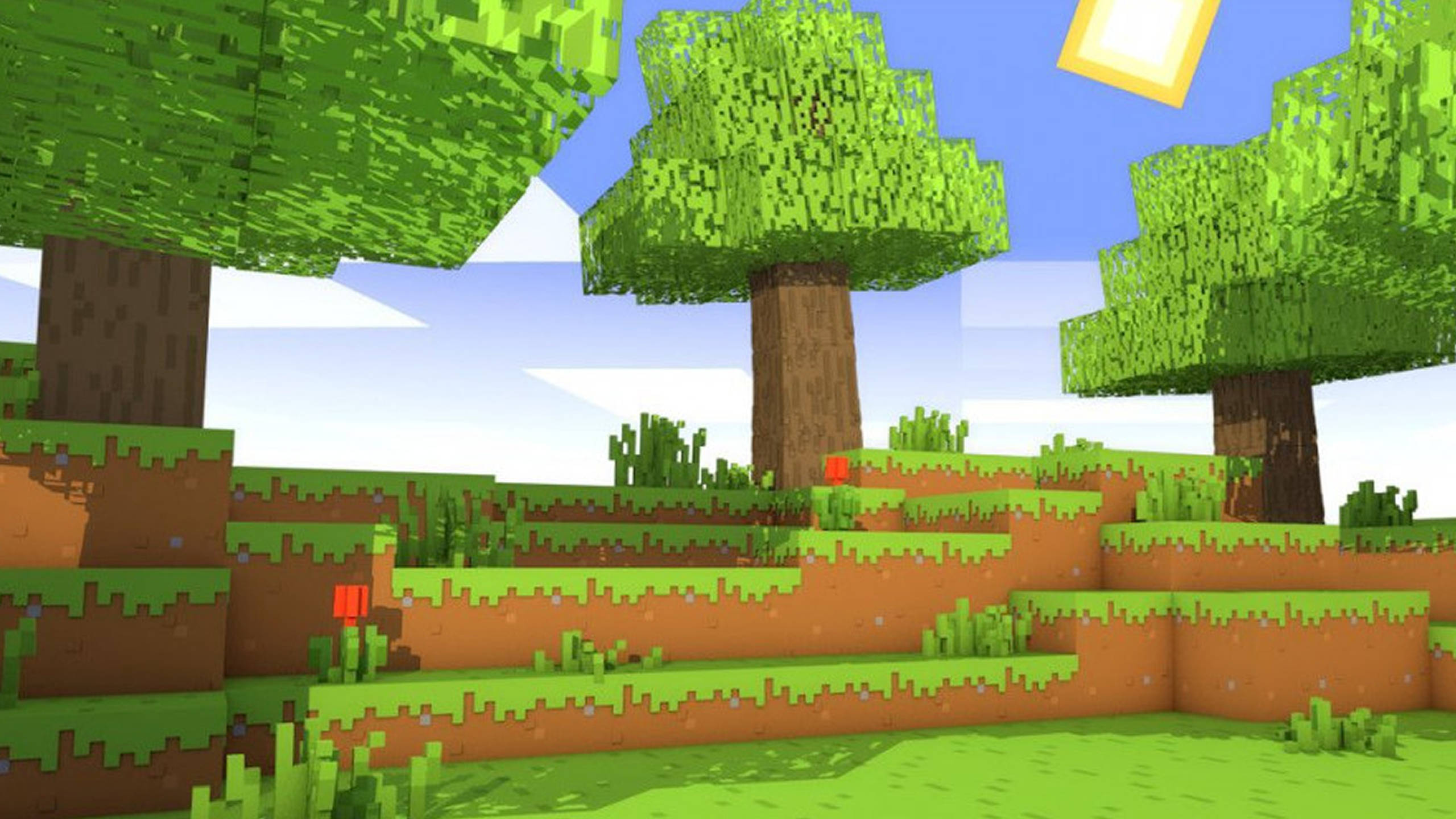 草地與樹木 2560x1440 Minecraft 壁紙