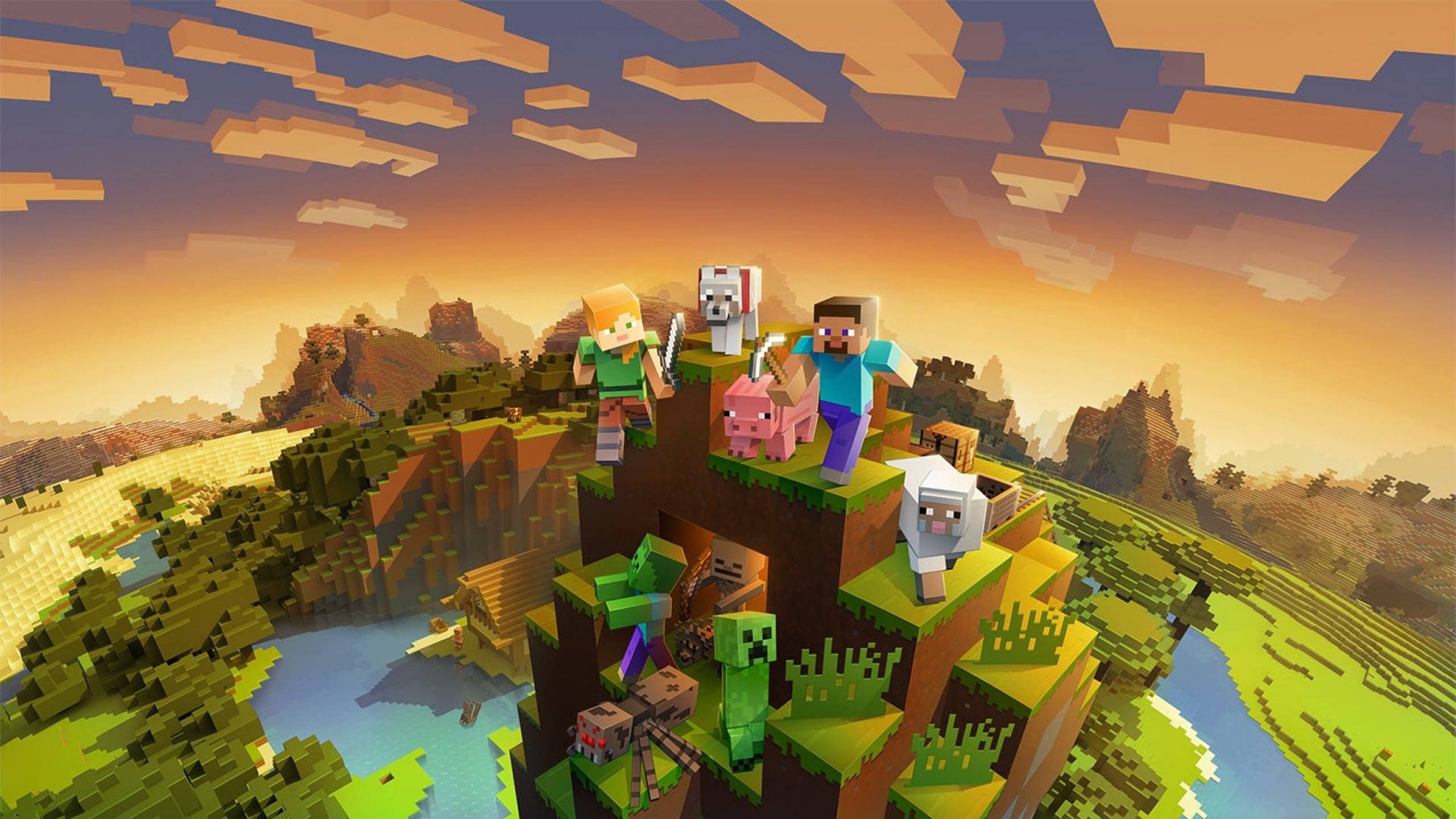 山巒日落 2560x1440 Minecraft 壁紙