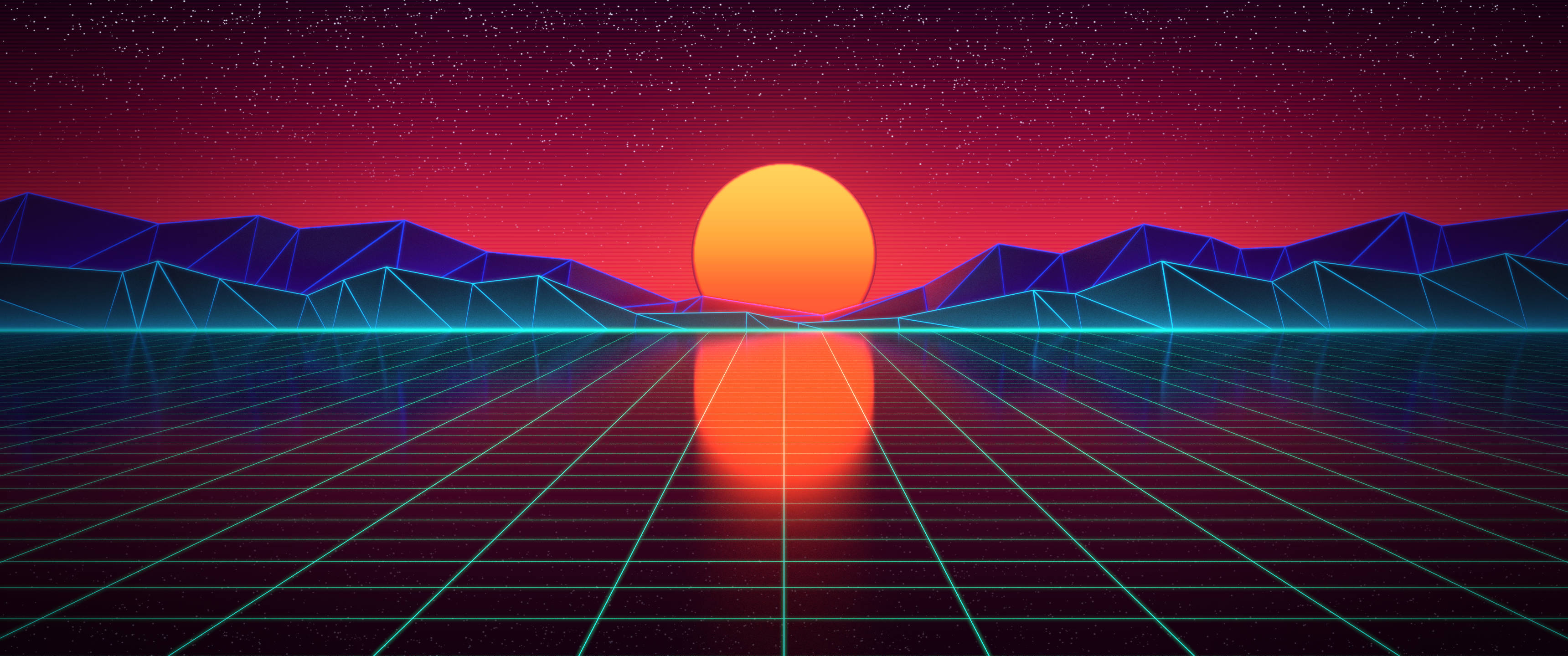3440x1440 極簡合成波風景 壁紙