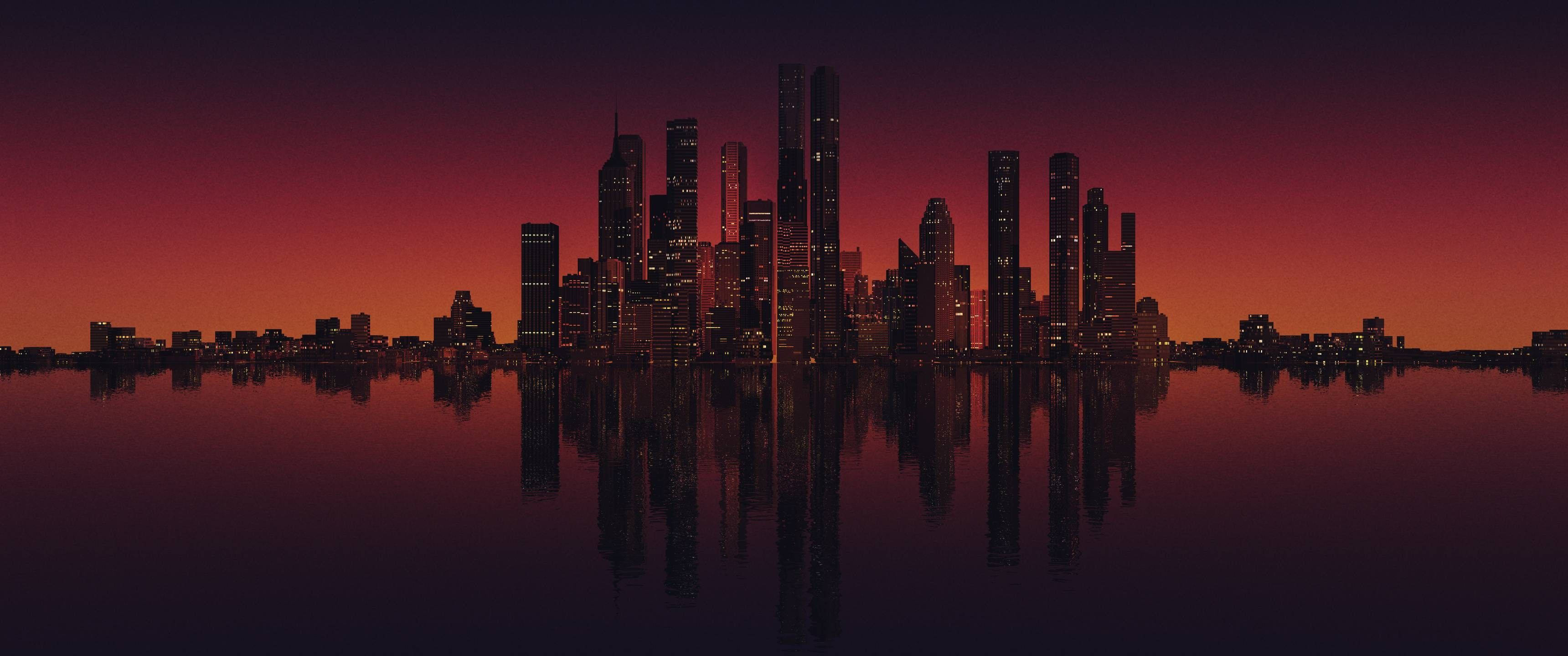 3440x1440 極簡天際水景 壁紙