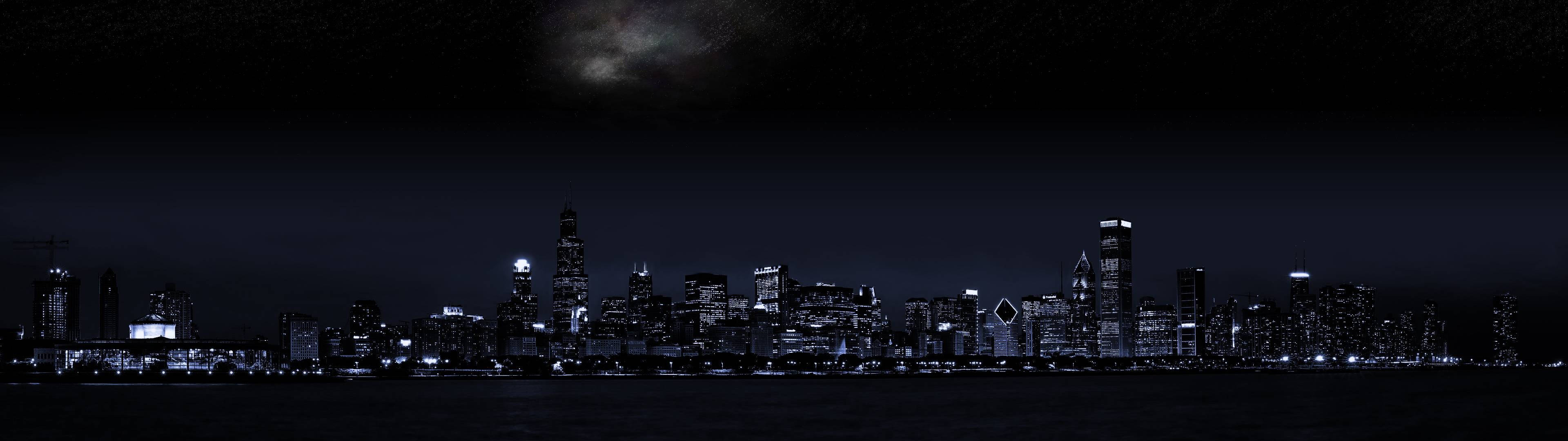 3840x1080 HD 雙螢幕夜景 壁紙