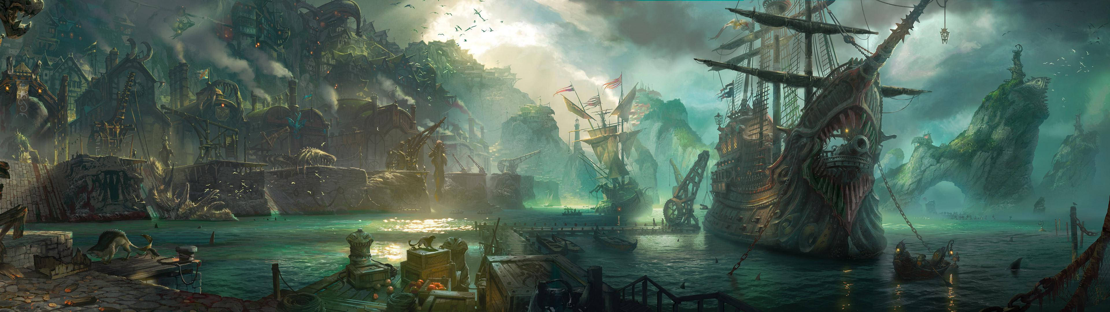 3840x1080 HD 雙螢幕海盜船 壁紙