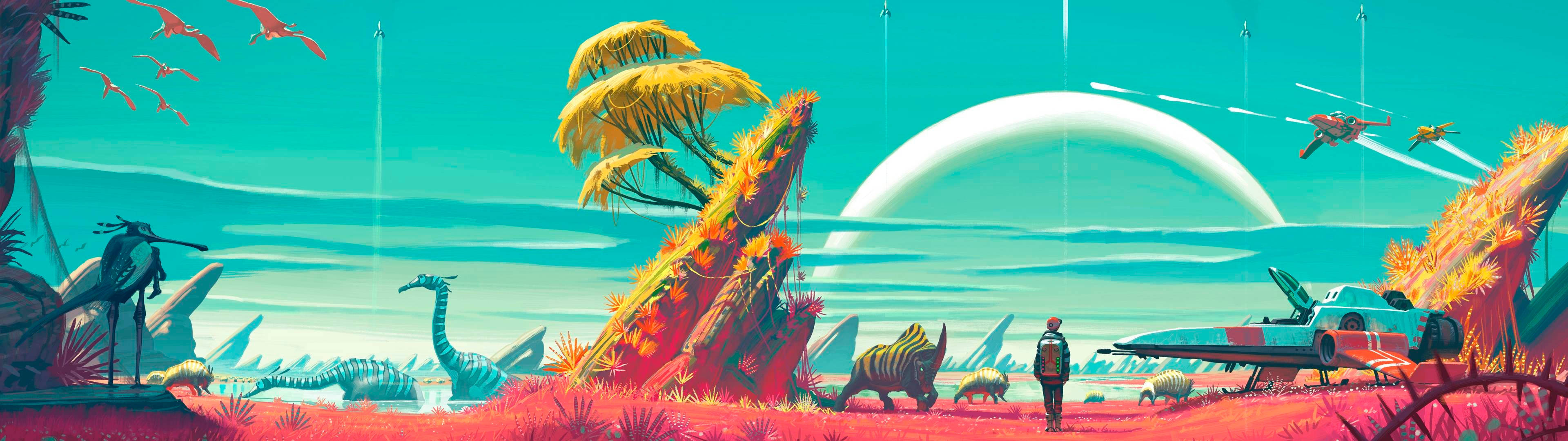 3840x1080 HD 雙螢幕恐龍 壁紙