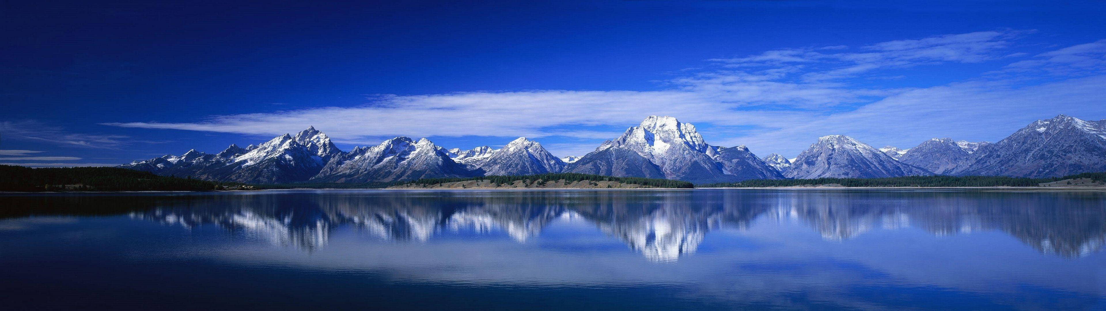 3840x1080 高清双屏雪山湖景 壁紙