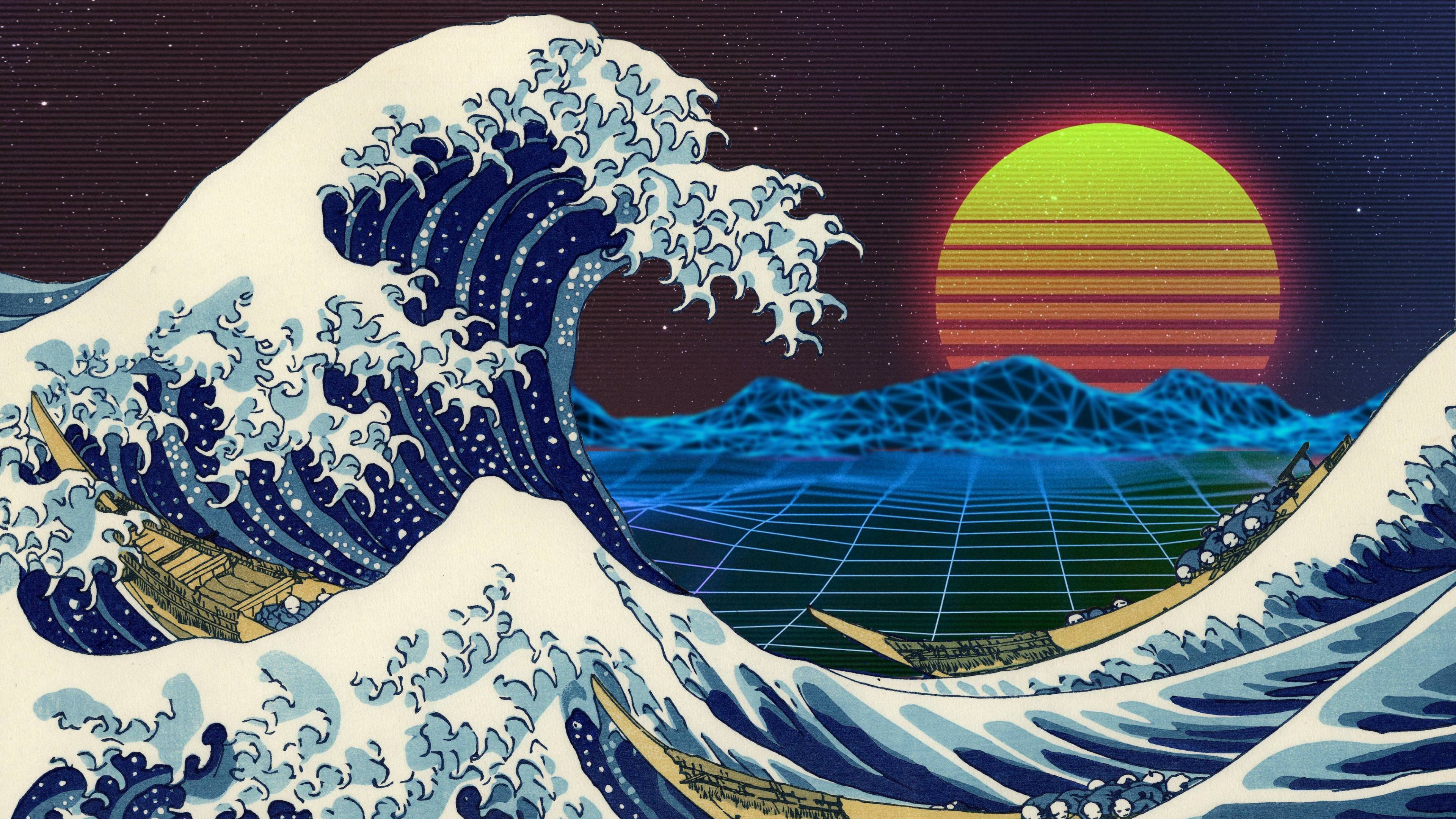 3840x2160 螢幕復古巨浪 壁紙