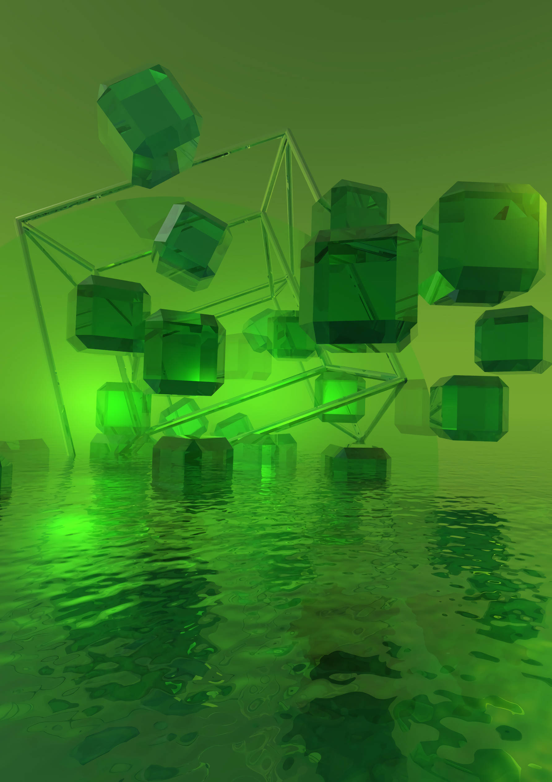 綠色水晶3D立方體 壁紙