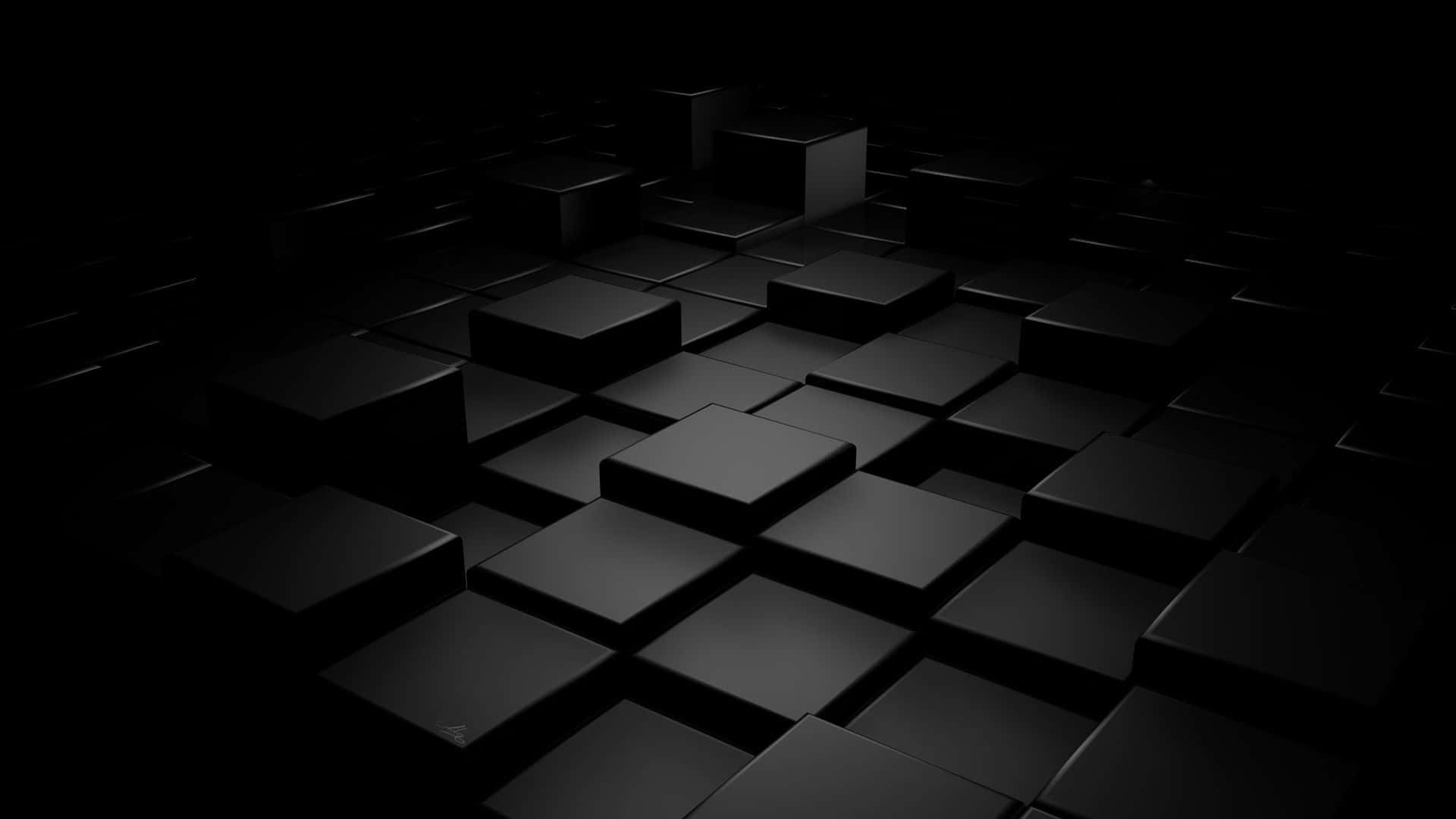 全黑背景中融合的3D立方体 壁紙