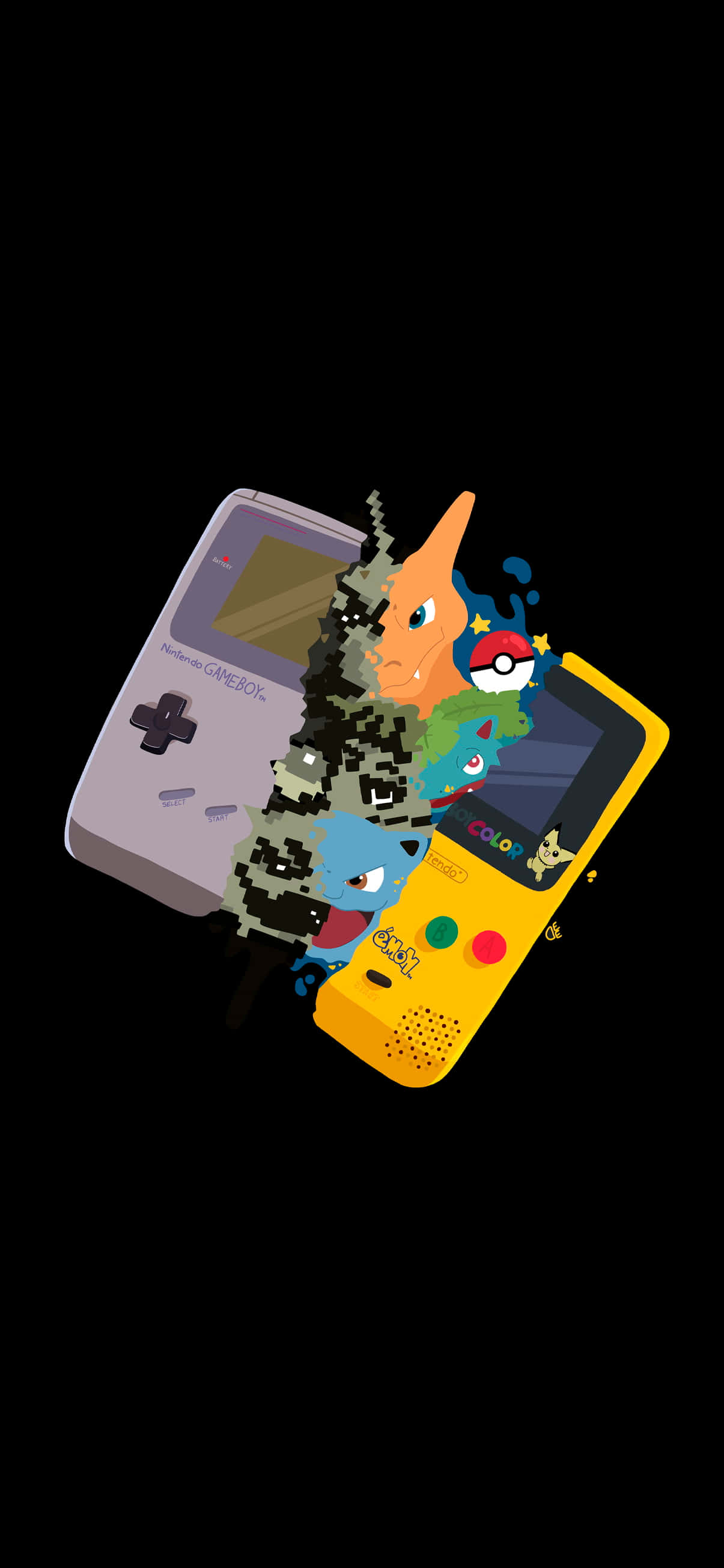 4K AMOLED背景：寶可夢衝出Game Boy 壁紙