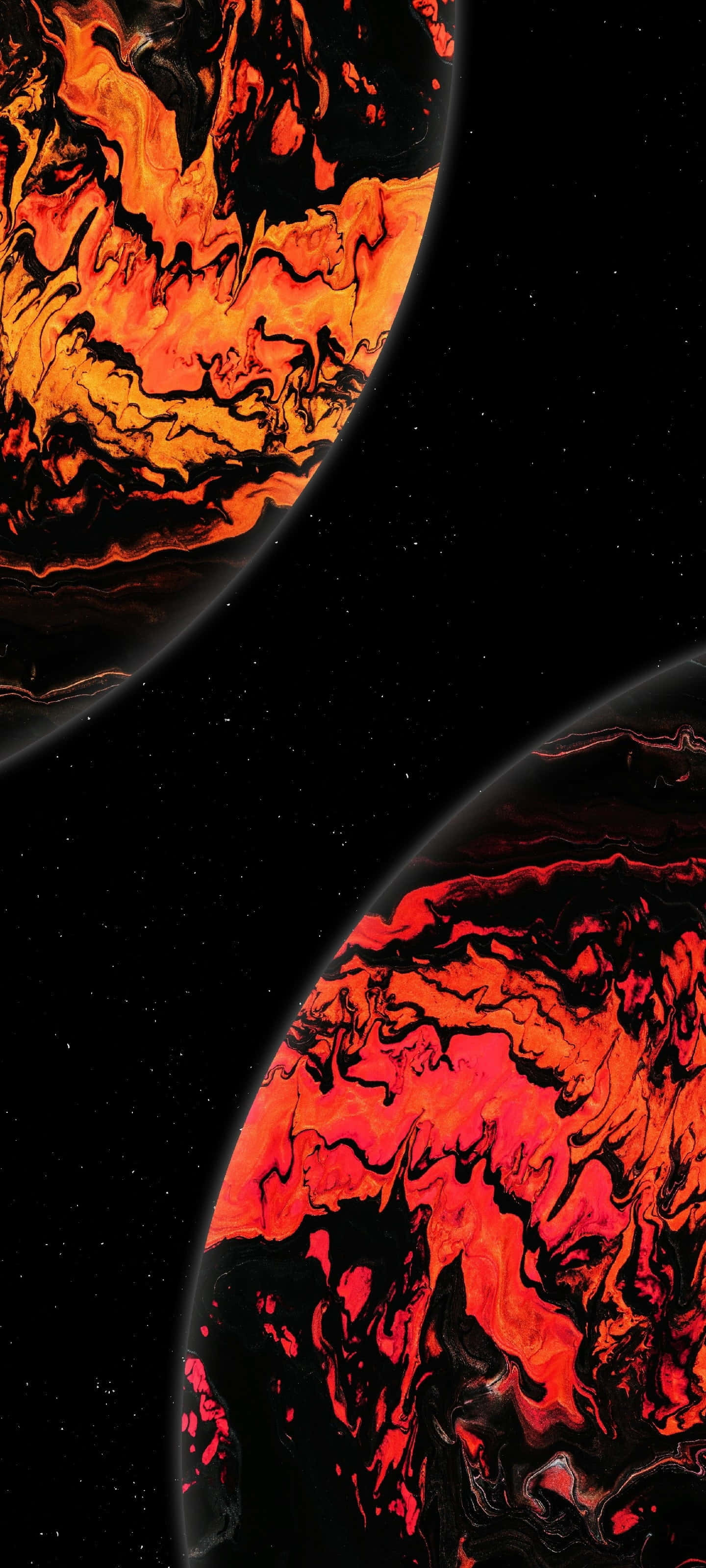 4K AMOLED 背景 紅色與黃色行星彼此靠近 壁紙