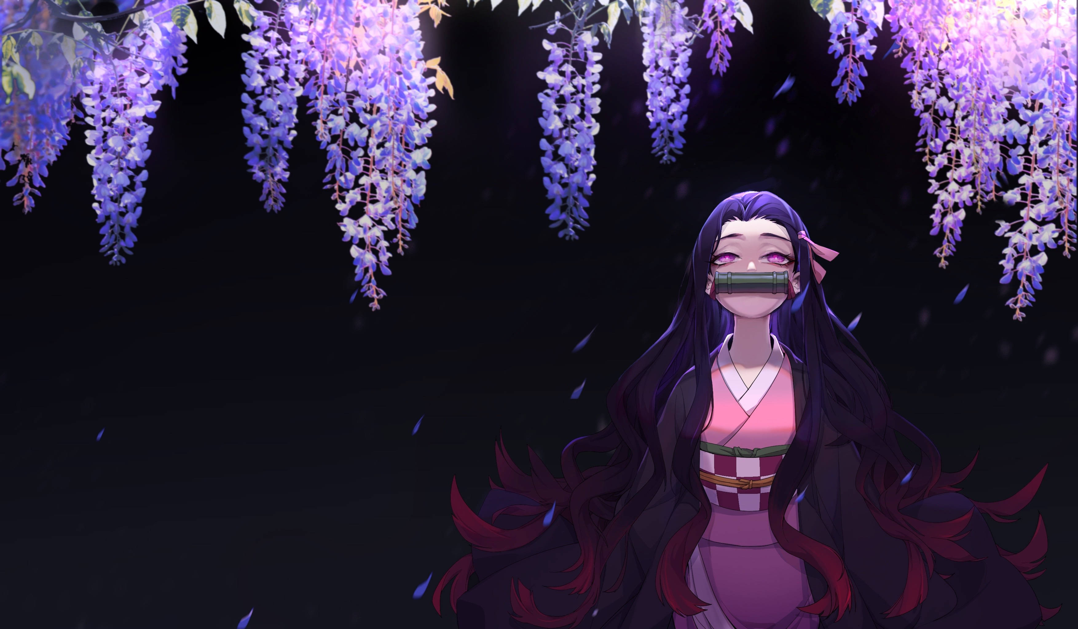 鬼灭之刃 4K 祢豆子 紫藤花 壁紙