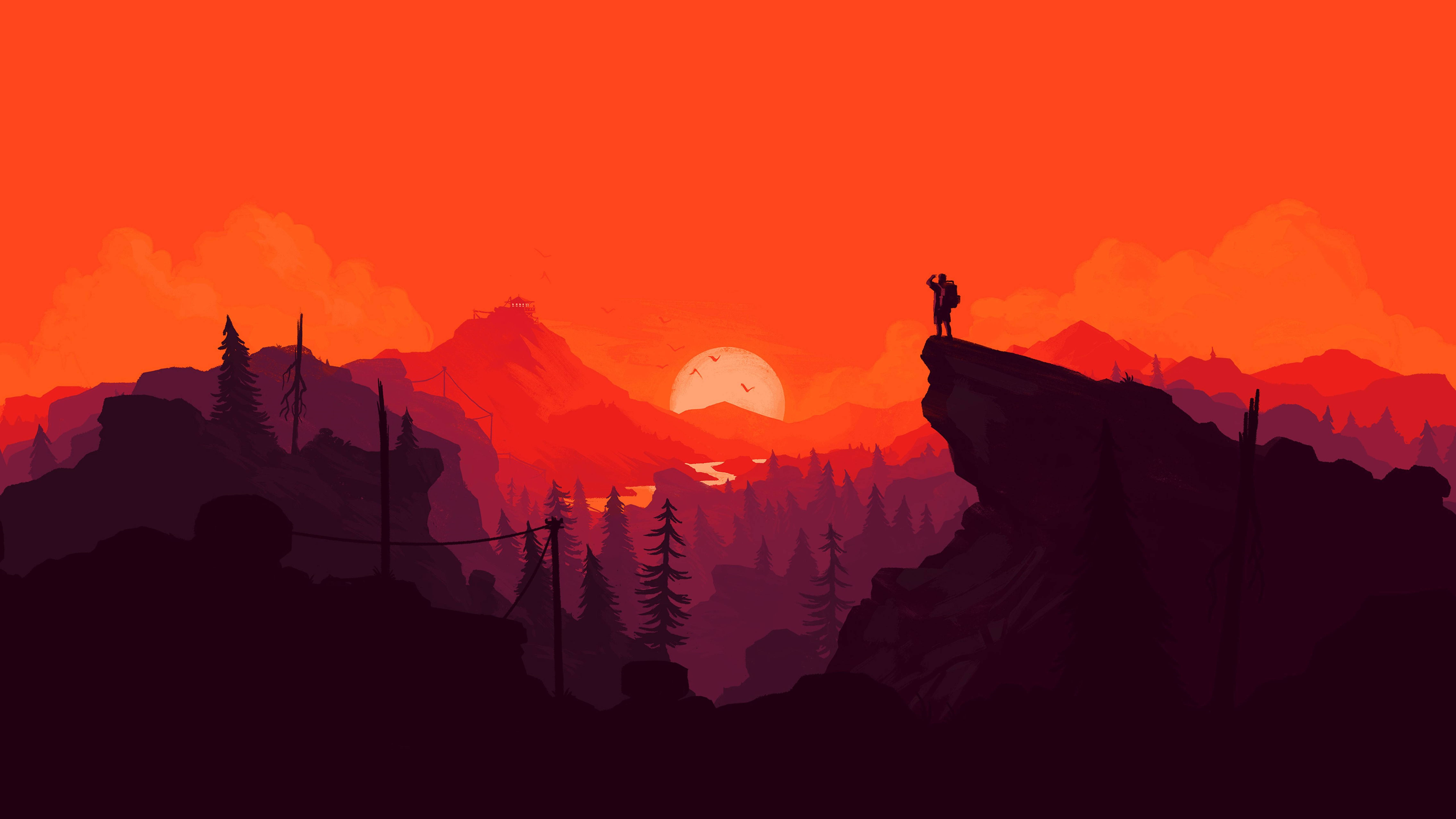 4K Firewatch 登山者於紅色山脈 壁紙