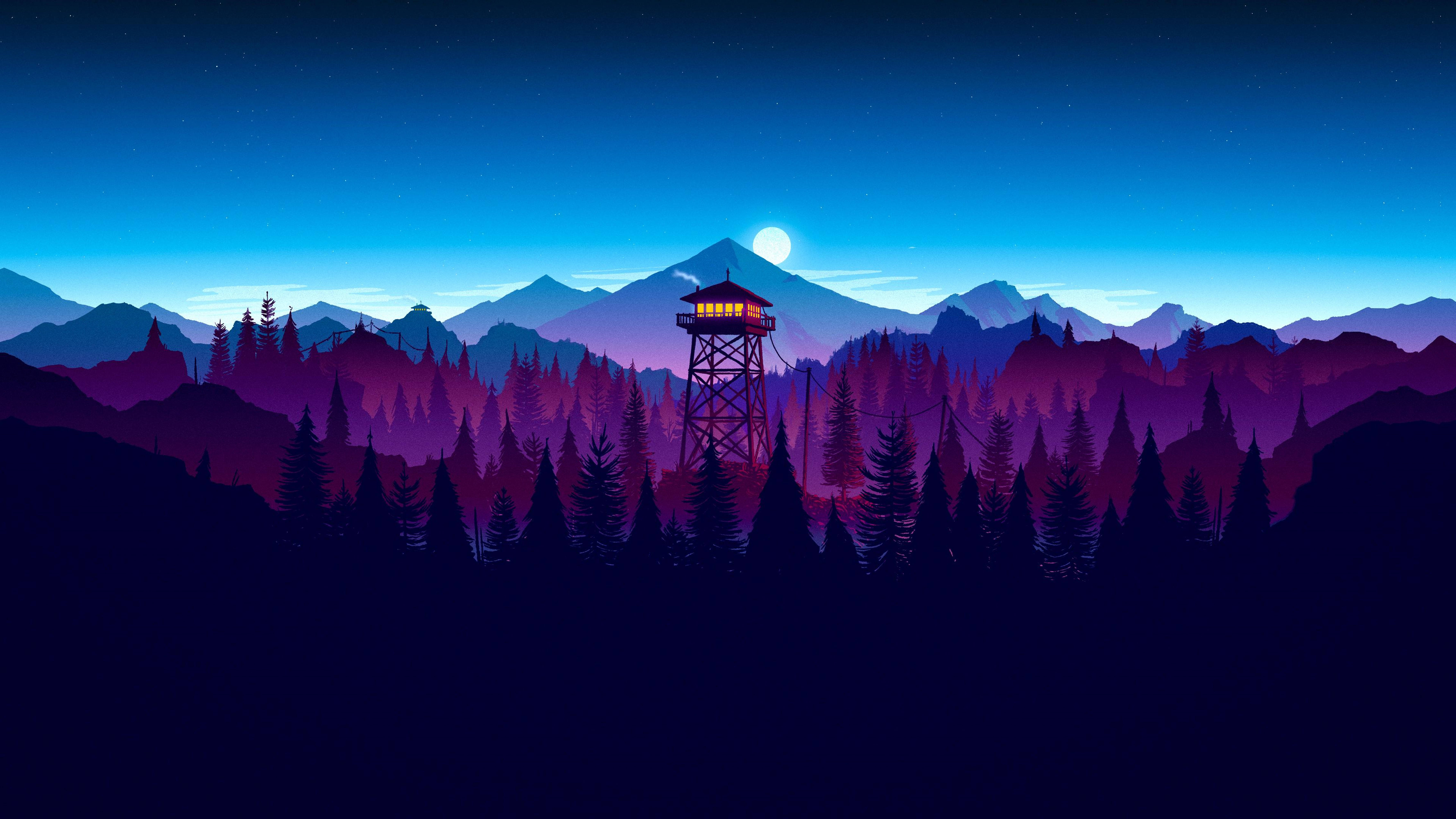 4K Firewatch 紫色森林剪影 壁紙