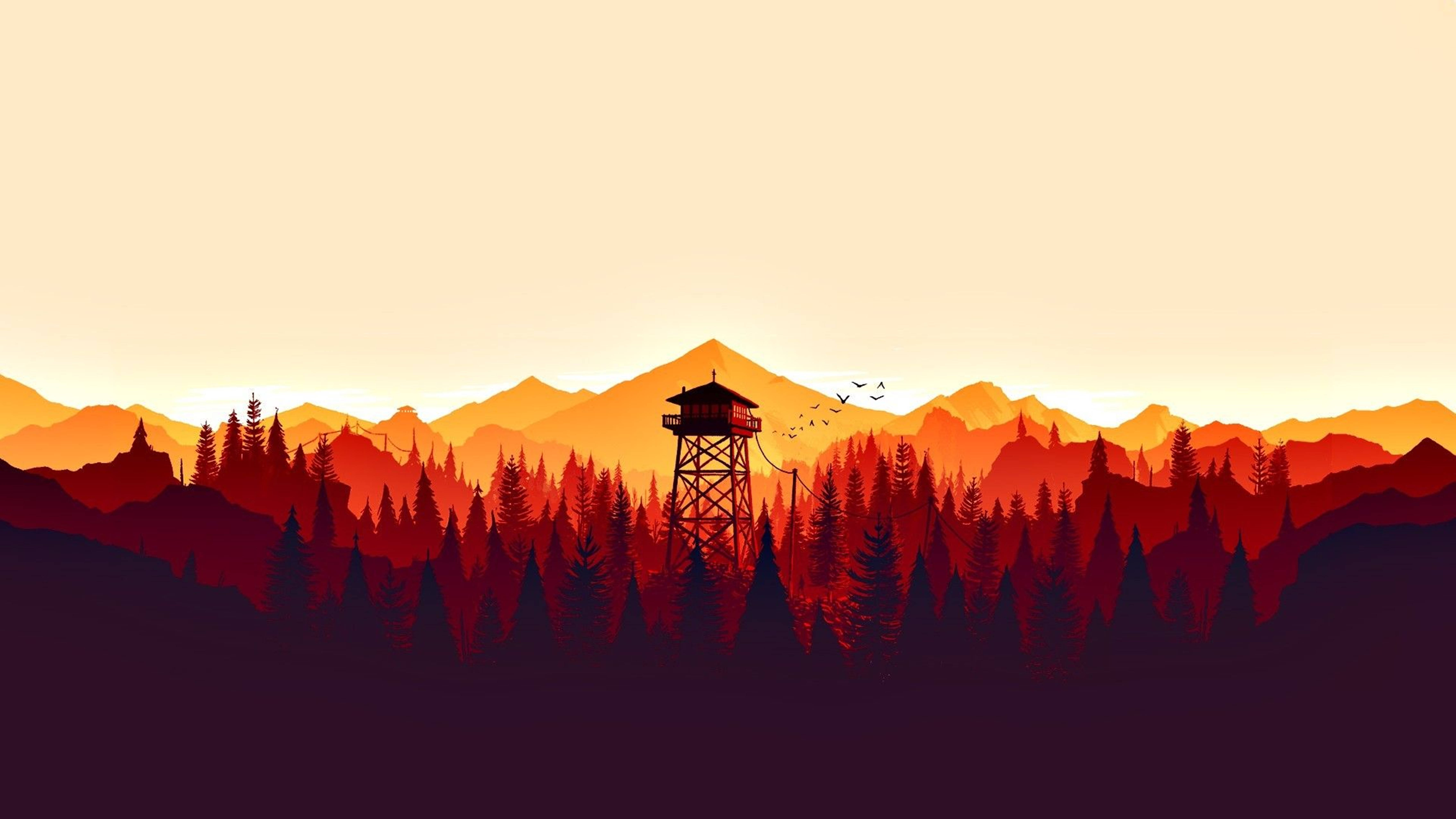 4K Firewatch 鲜艳橙色山脉 壁紙
