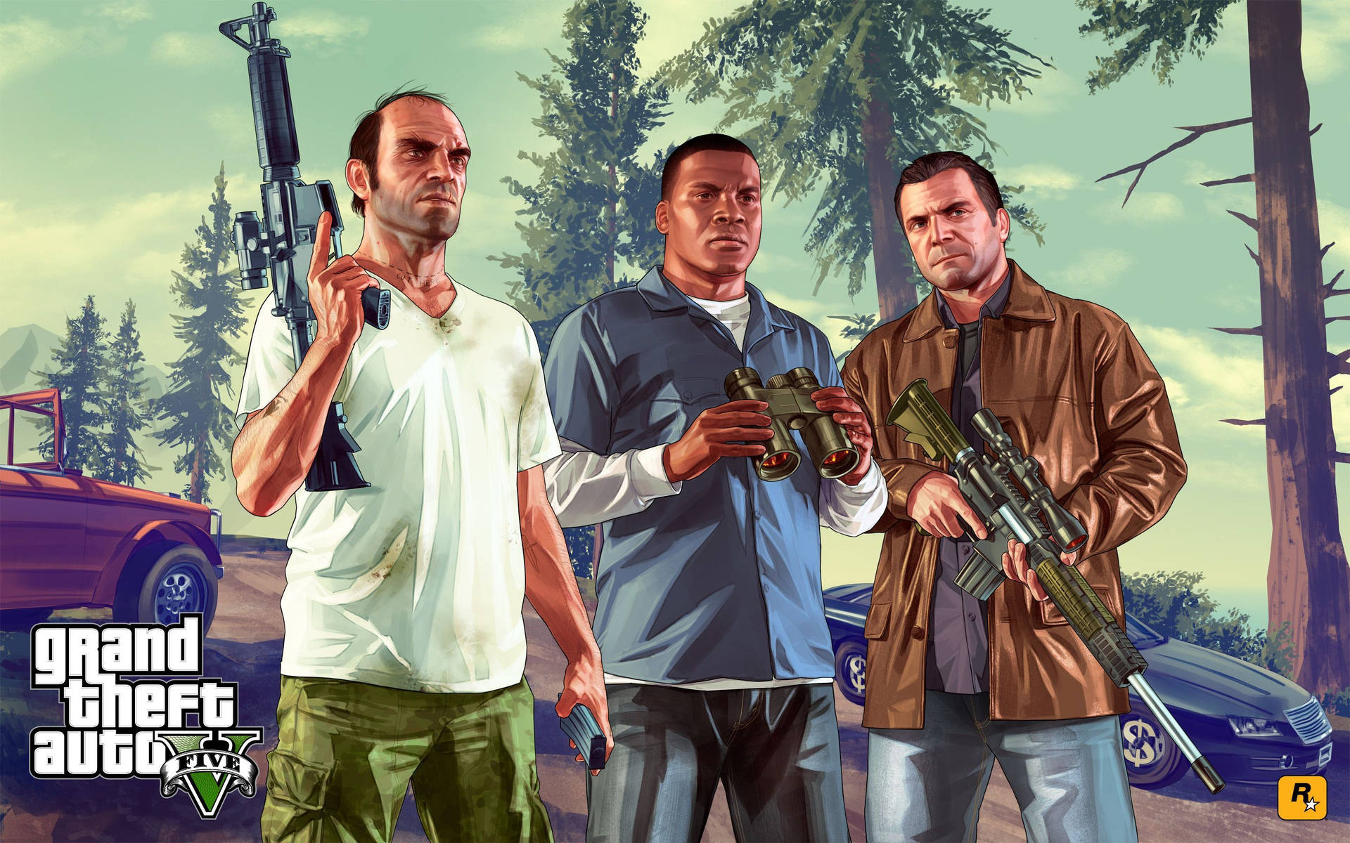 4K GTA 5 崔佛 富兰克林 麦克 持枪