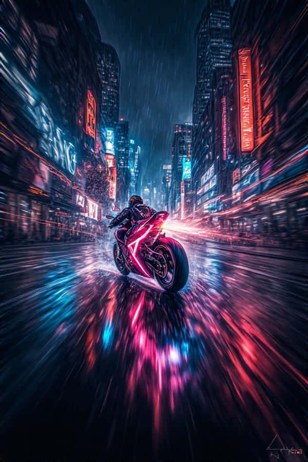 霓虹摩托車暗夜城市追逐動態4K 壁紙