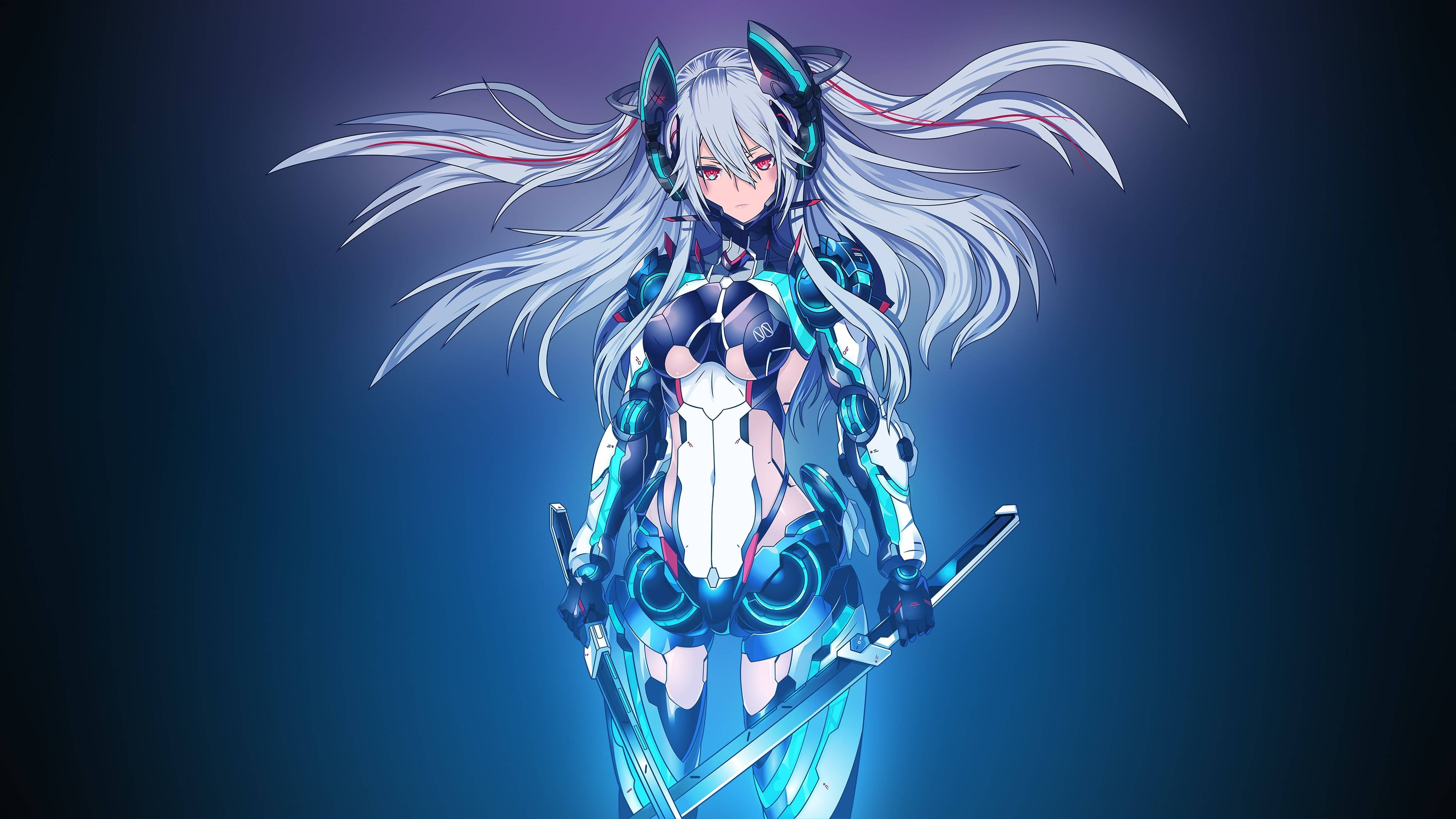 4K PFP 机甲少女蓝 壁紙