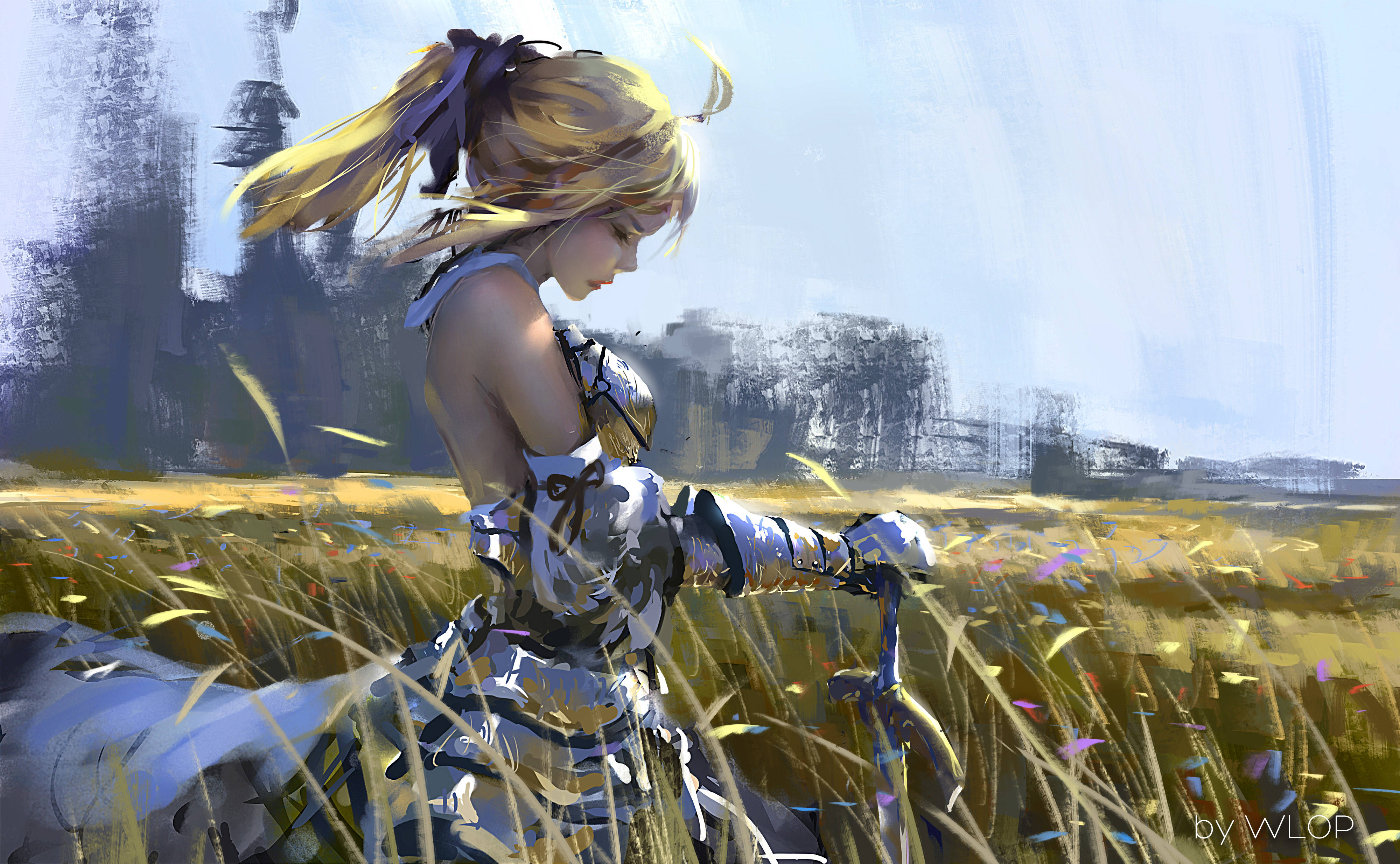 4K 动画 Sabre 田野绘画 壁紙