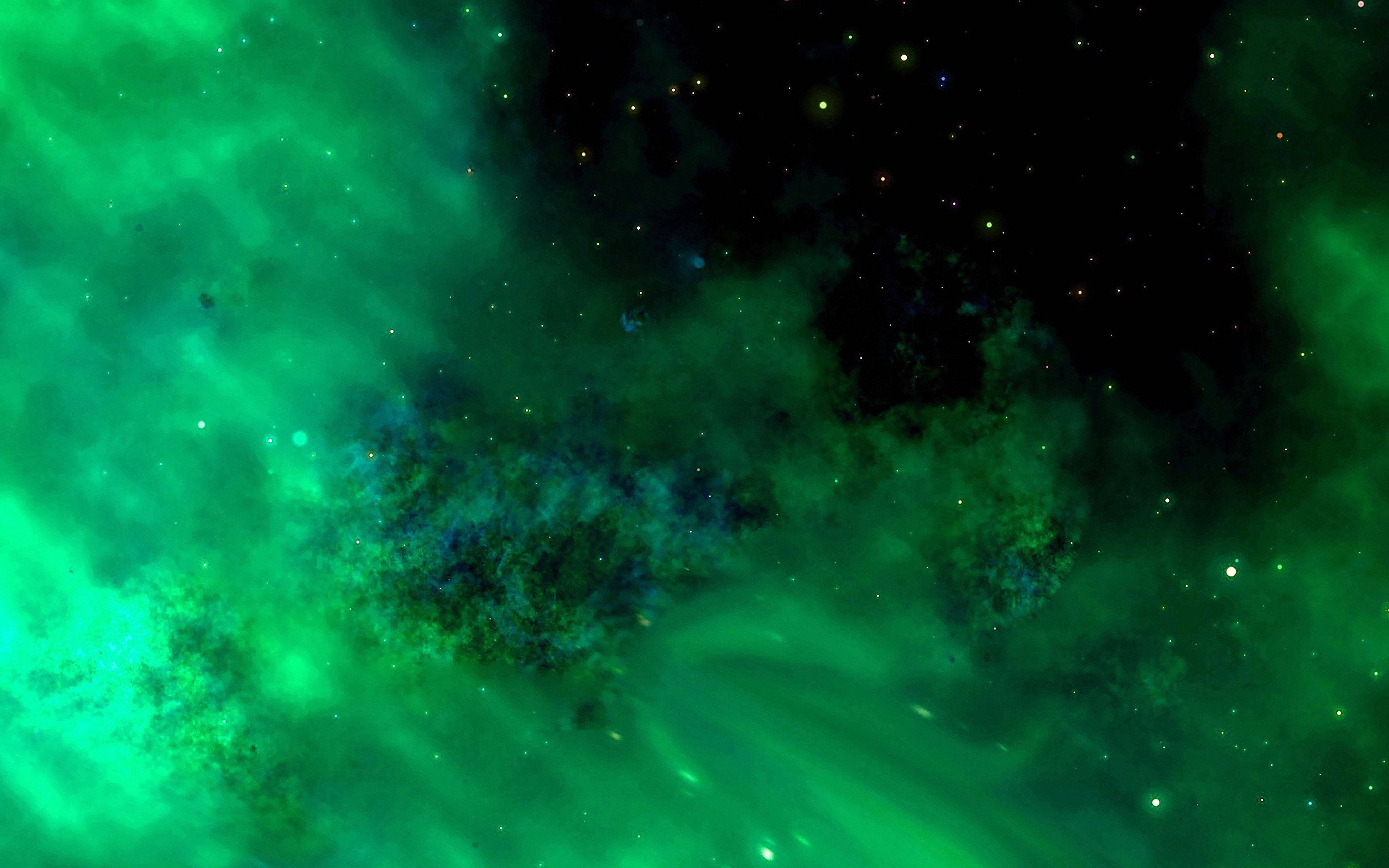 4K 绿色云朵与星辰 壁紙