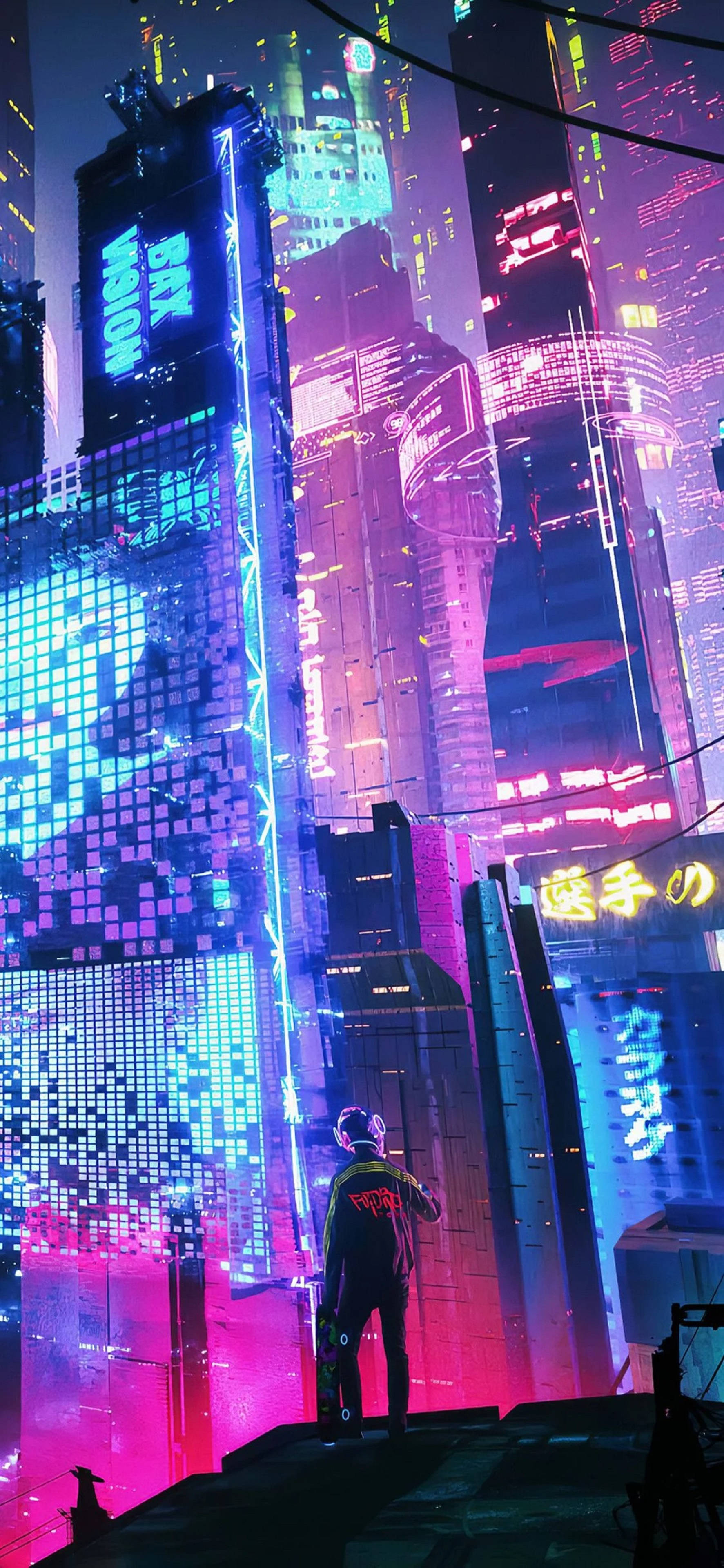 4K霓虹城市中的iPhone女孩 壁紙
