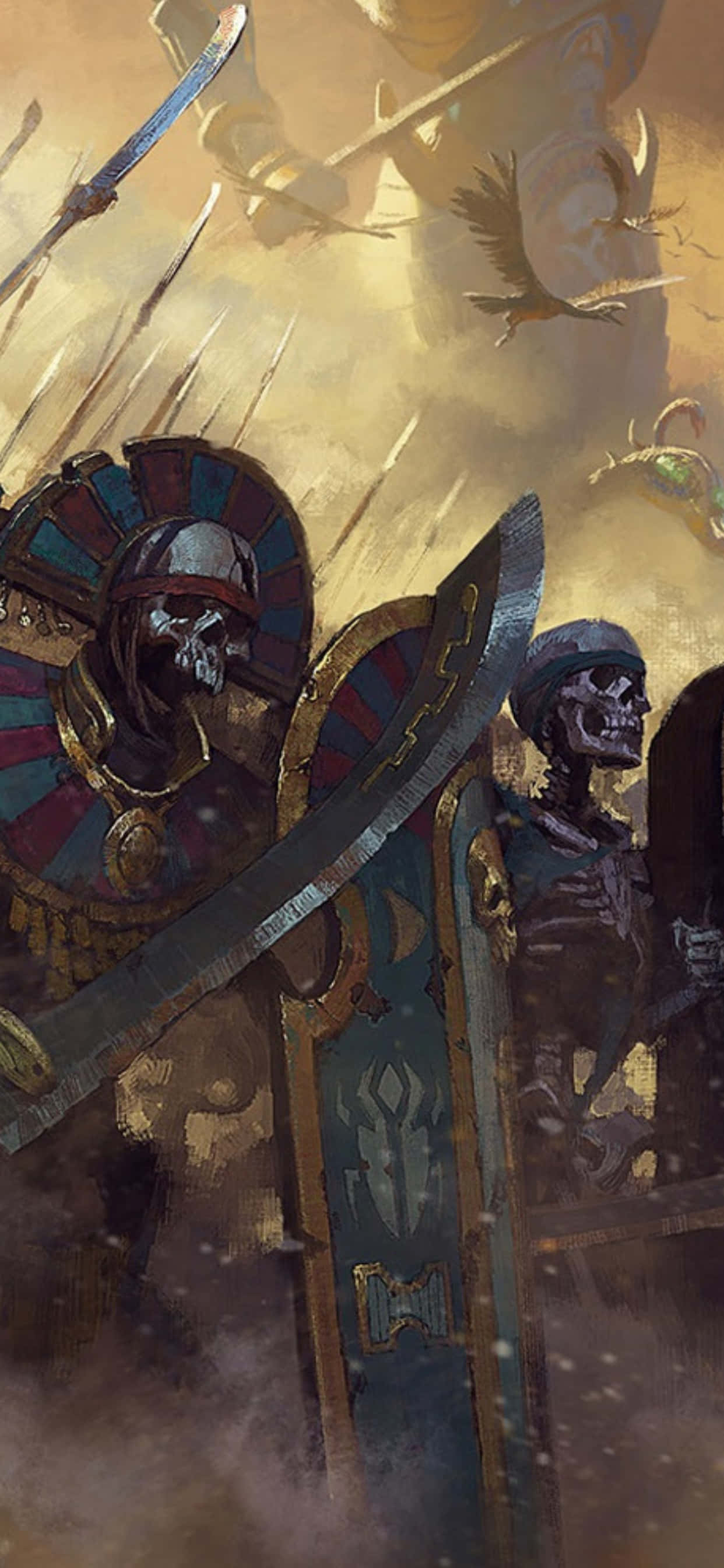 a painting of a group of skeletons riding on a horse 壁紙