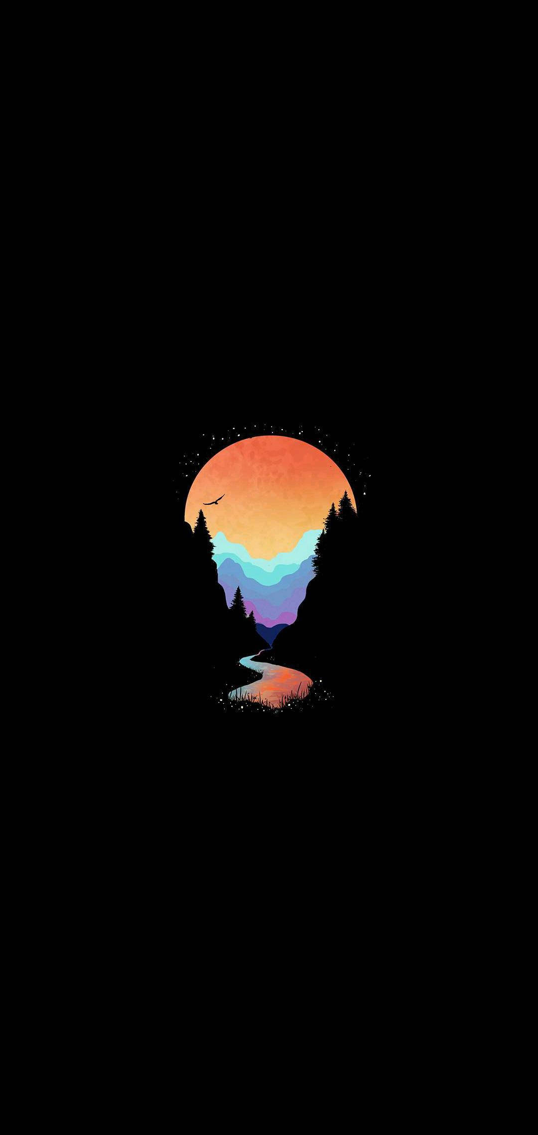 AMOLED 山間溪流 壁紙