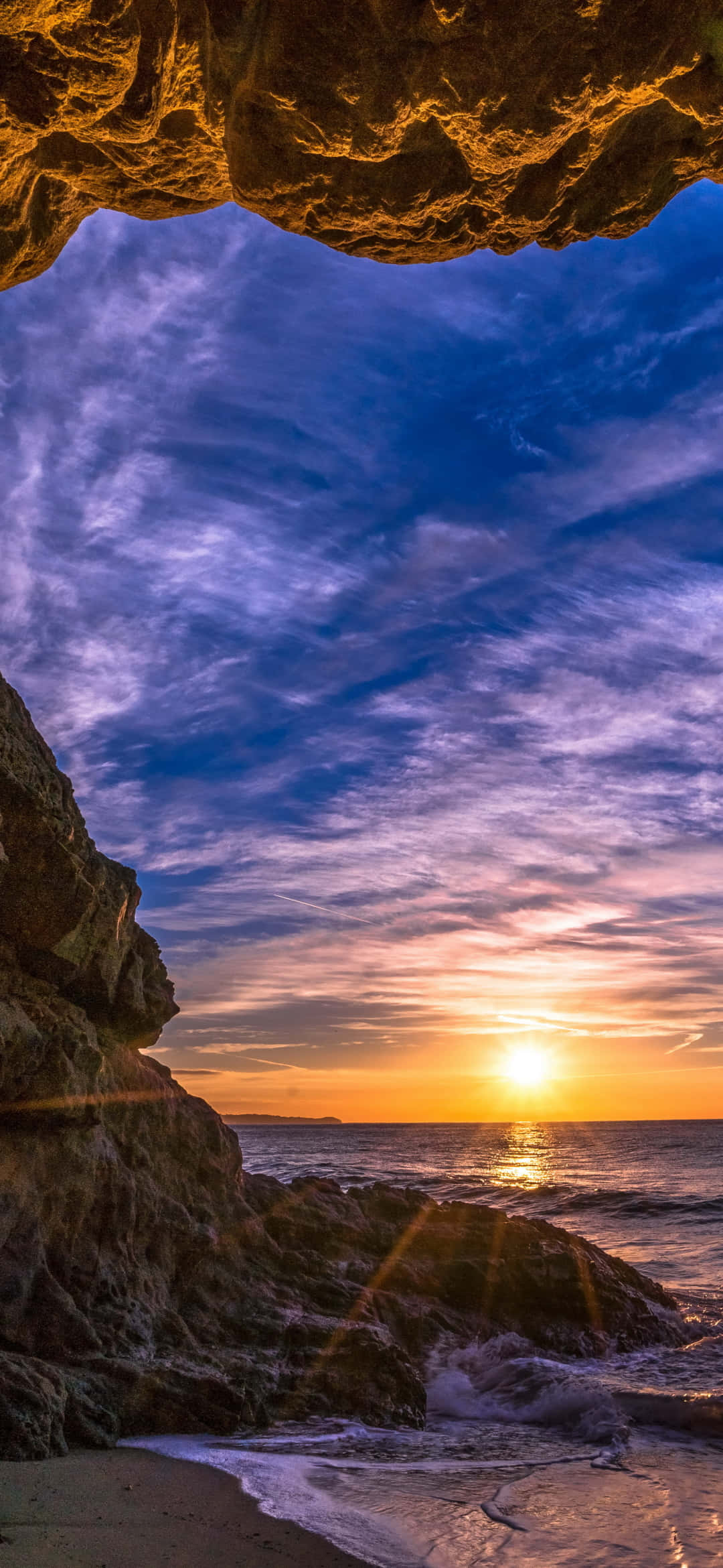 洞穴沙灘夕陽 Android 馬里布背景 壁紙