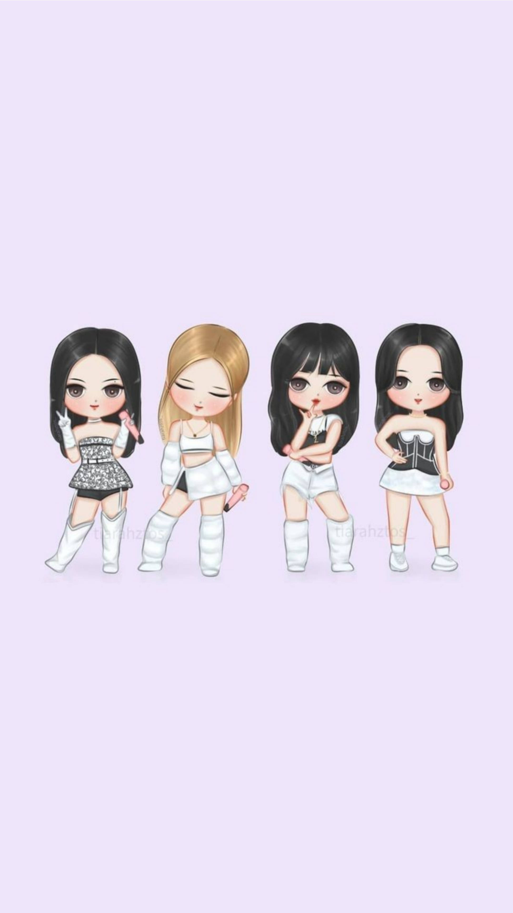 Blackpink卡通白色服装壁纸 壁紙