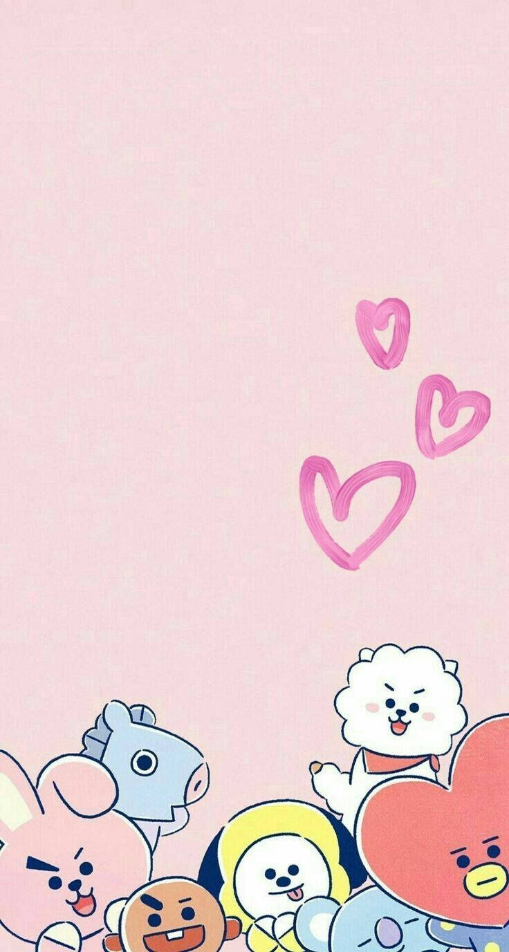 可愛BT21角色愛心輪廓 壁紙