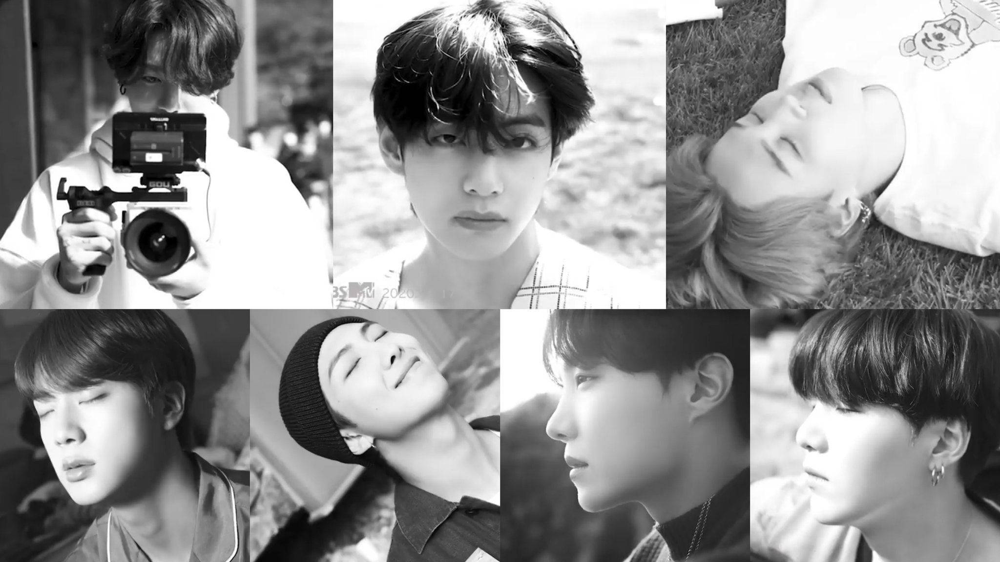 酷炫BTS笔记本电脑黑白拼贴壁纸 壁紙