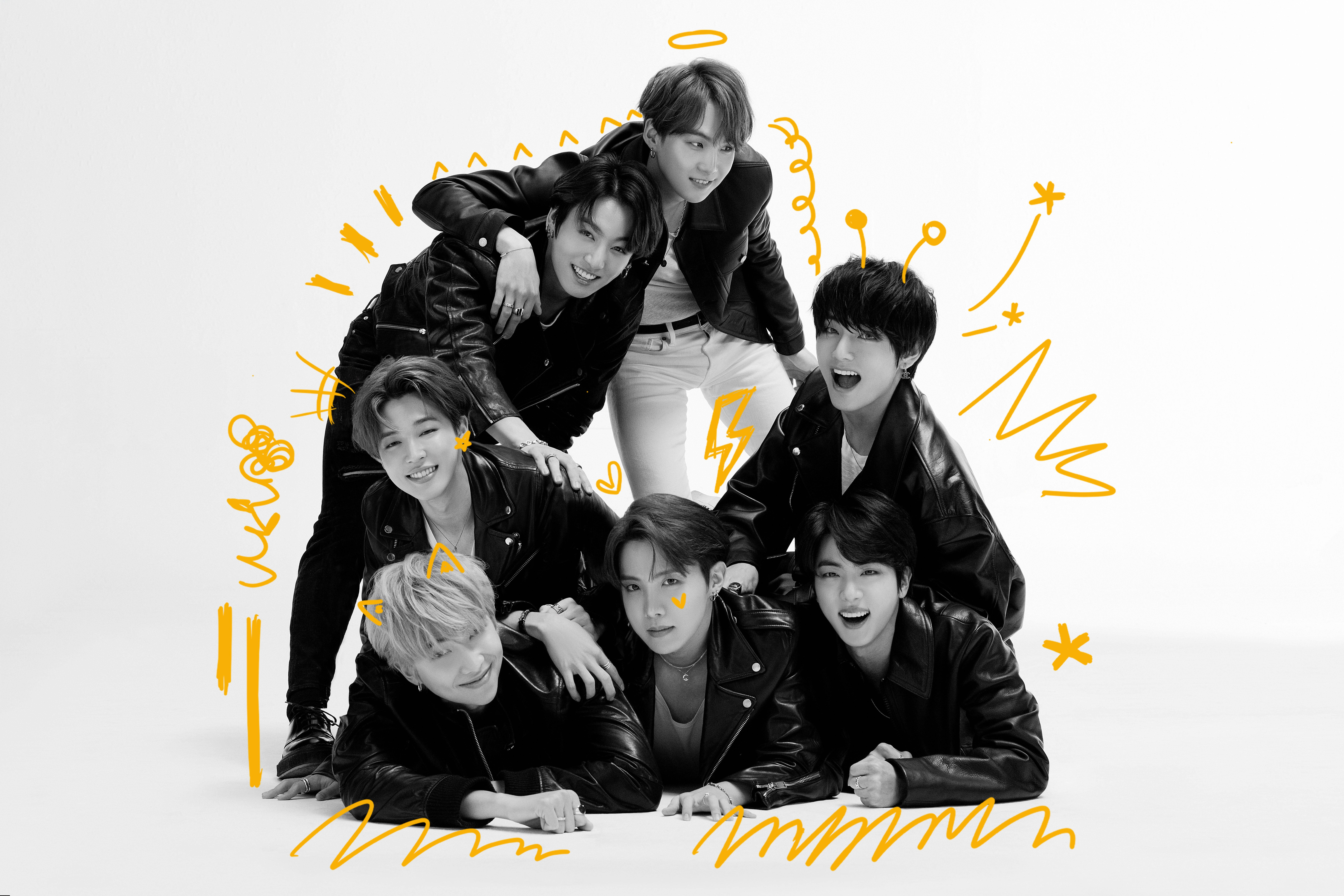 黑白風格BTS Dynamite團體照 壁紙