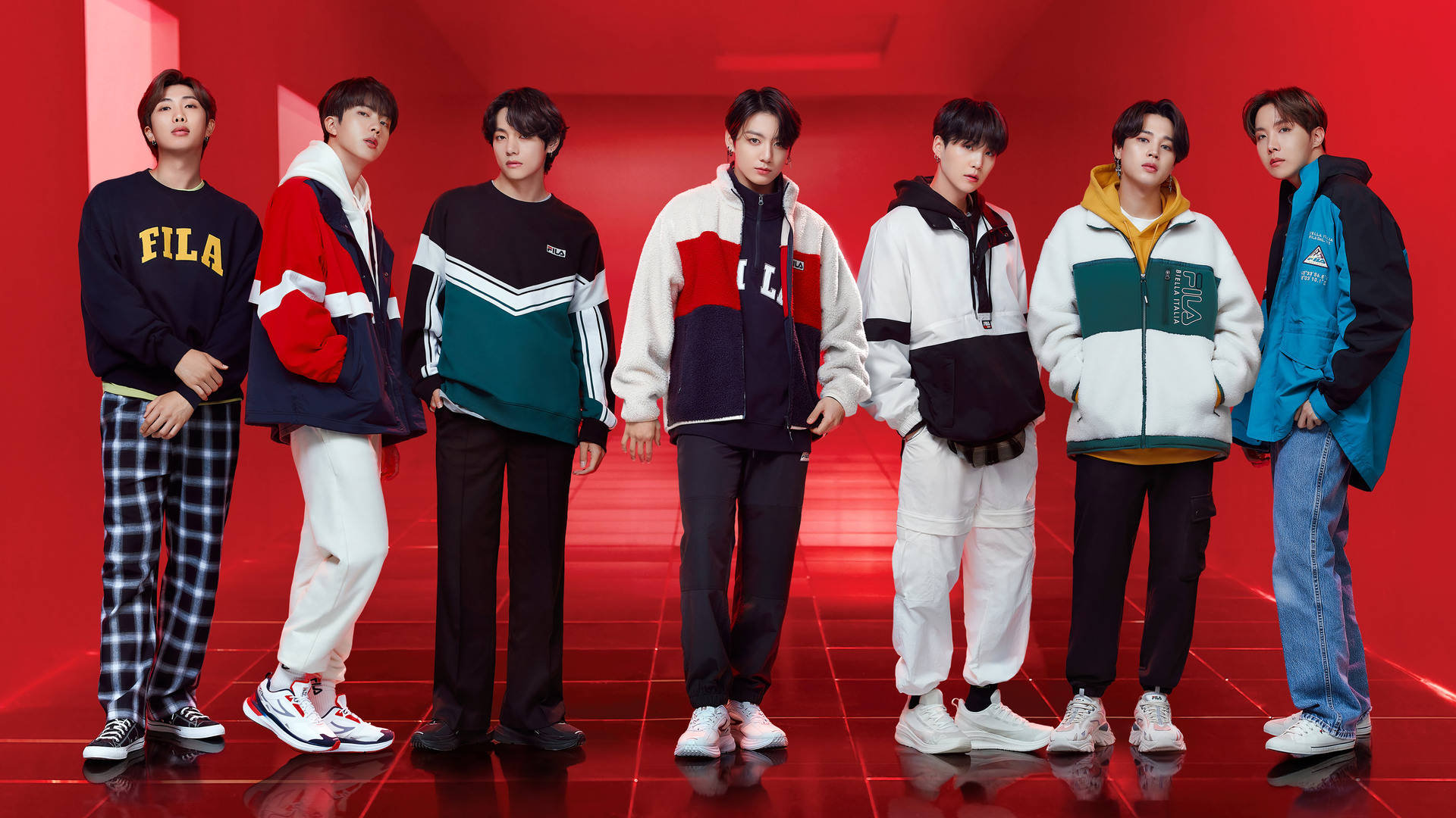 BTS 為 Fila 拍攝的團體照 壁紙