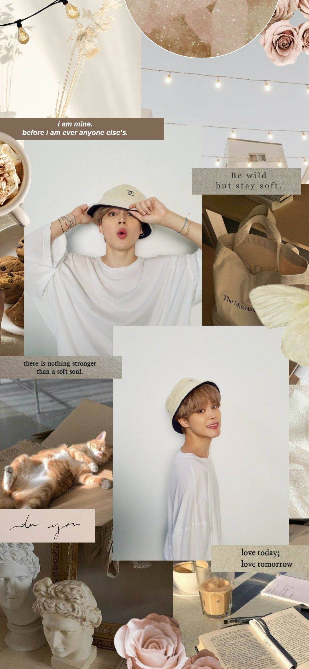 米色美學 BTS Jimin 拼貼 壁紙