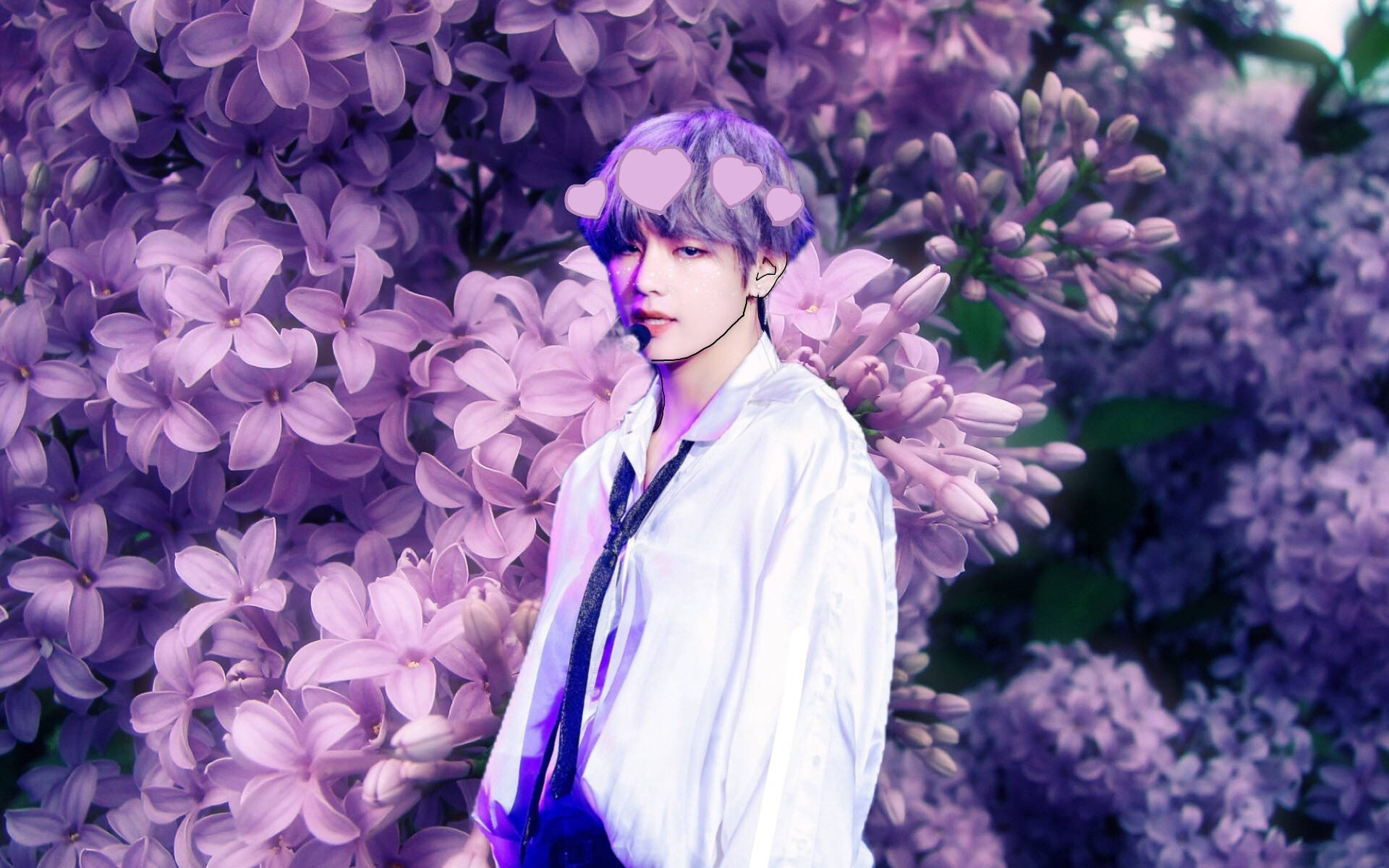 BTS V 紫色花朵美學桌布 壁紙