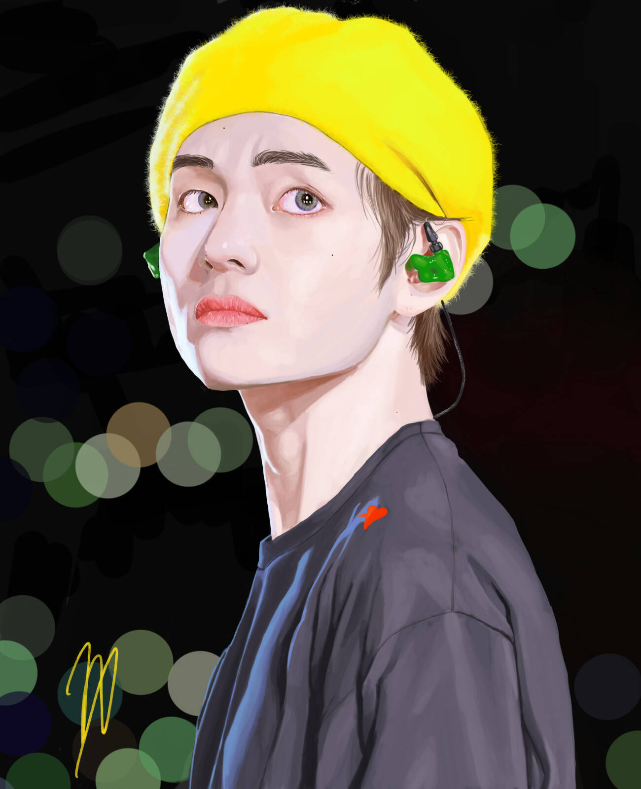 BTS V 黃色貝雷帽藝術 壁紙