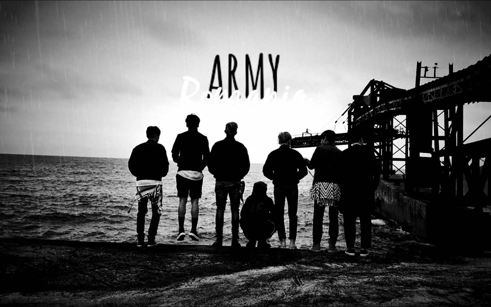 BTS 海邊黑白筆電桌布 壁紙