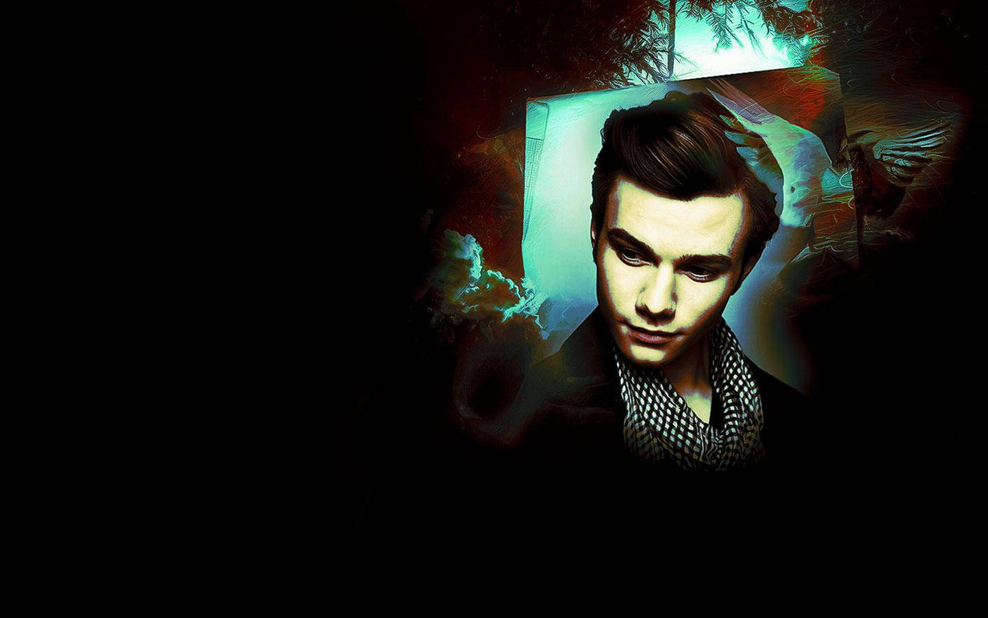 演員 Chris Colfer 在戲劇性燈光下 壁紙